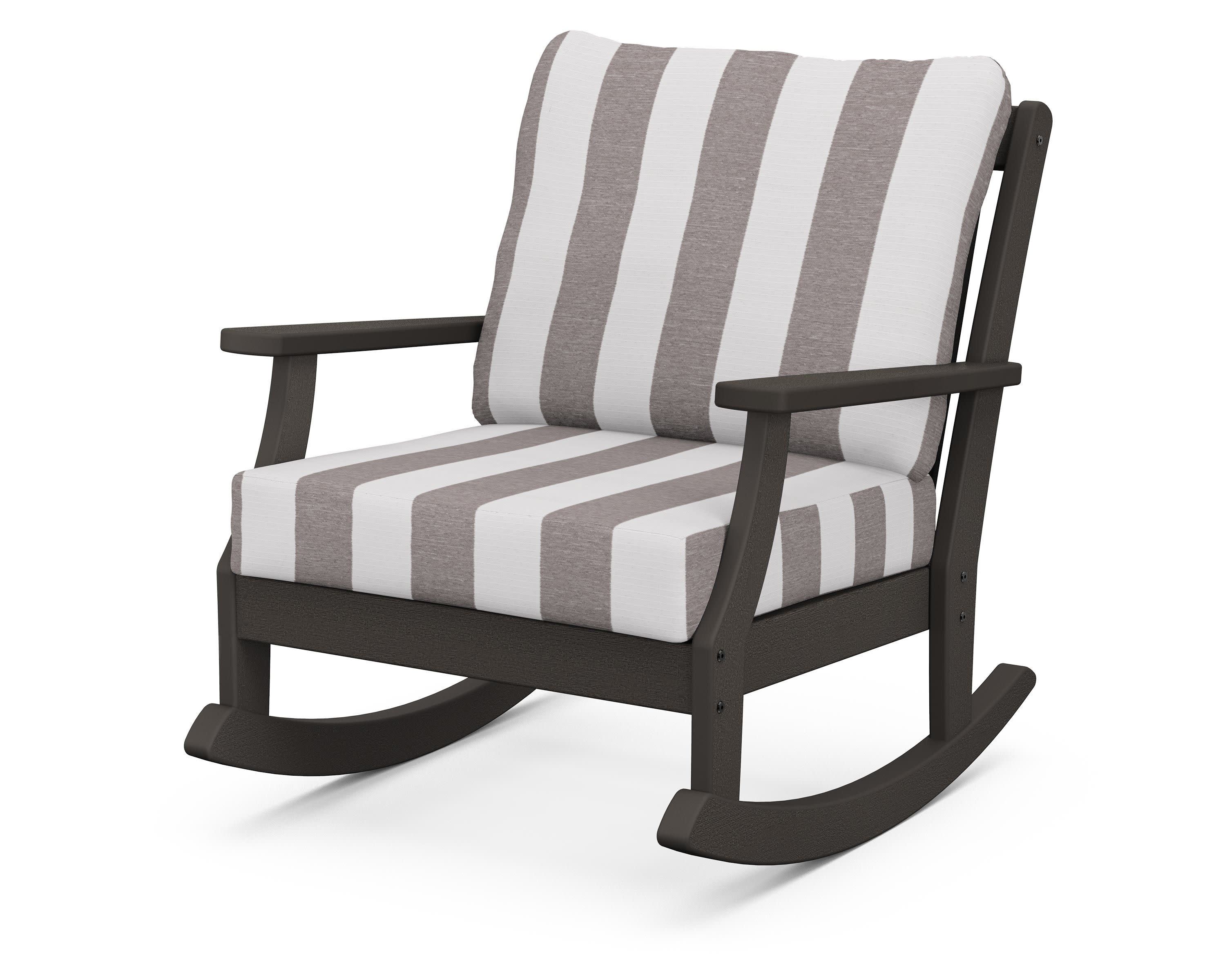 Braxton Deep Seating Rocking Chair in Vintage Coffee / Cabana Stripe Grey Mist