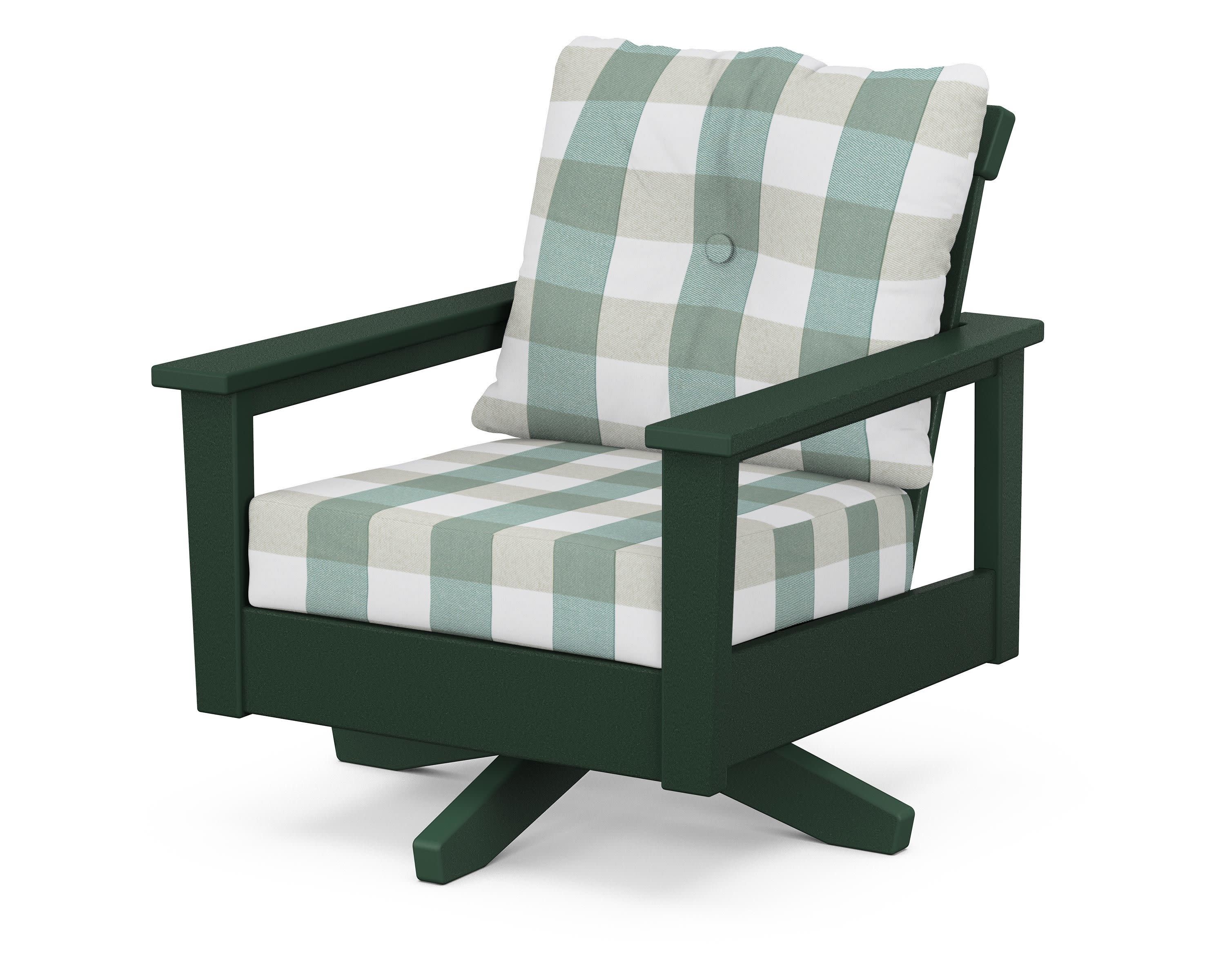 Prescott Deep Seating Swivel Chair in Green / Buffalo Plaid Glacier Spa