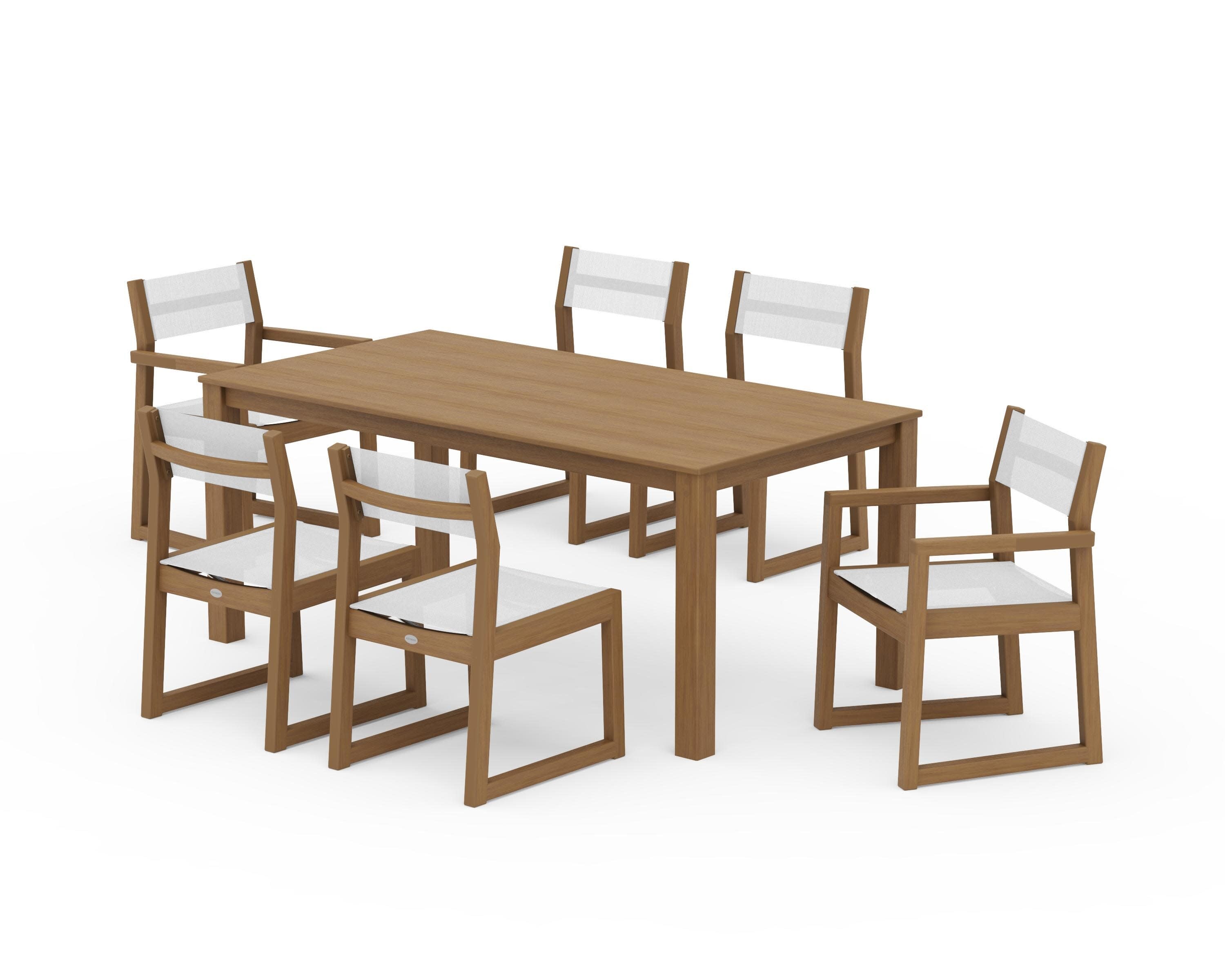 EDGE Sling 7-Piece Parsons Dining Set in Natural / White Sling