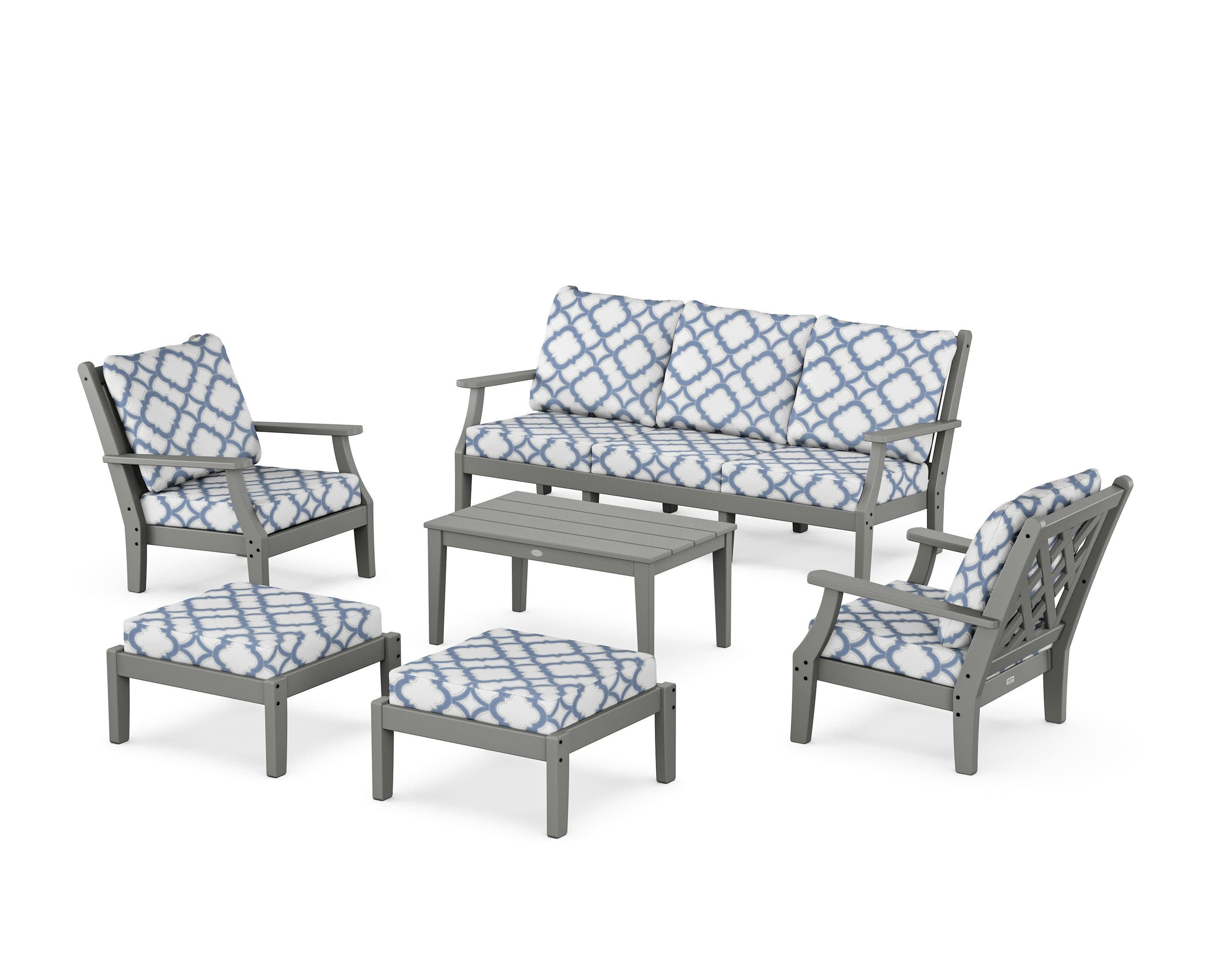 Wovendale 6-Piece Lounge Sofa Set in Slate Grey / Trellis Sky Blue