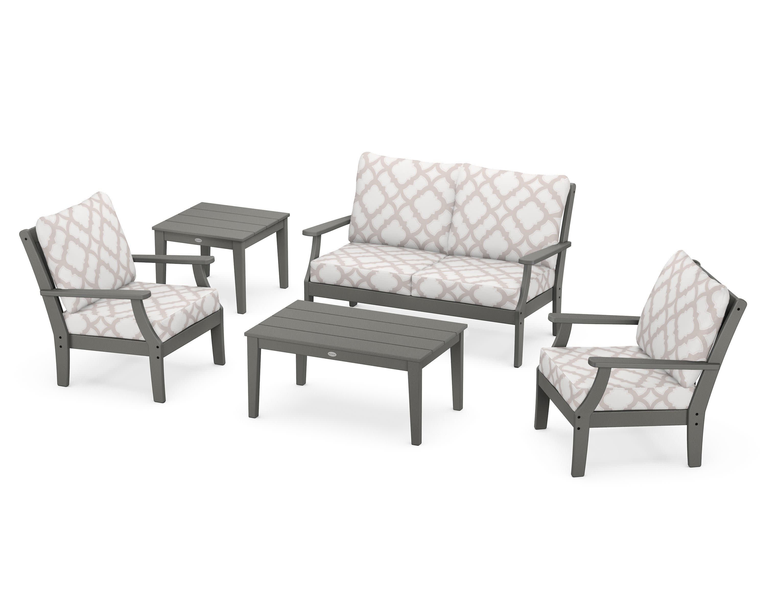 Braxton 5-Piece Deep Seating Set in Slate Grey / Trellis Dune Burlap
