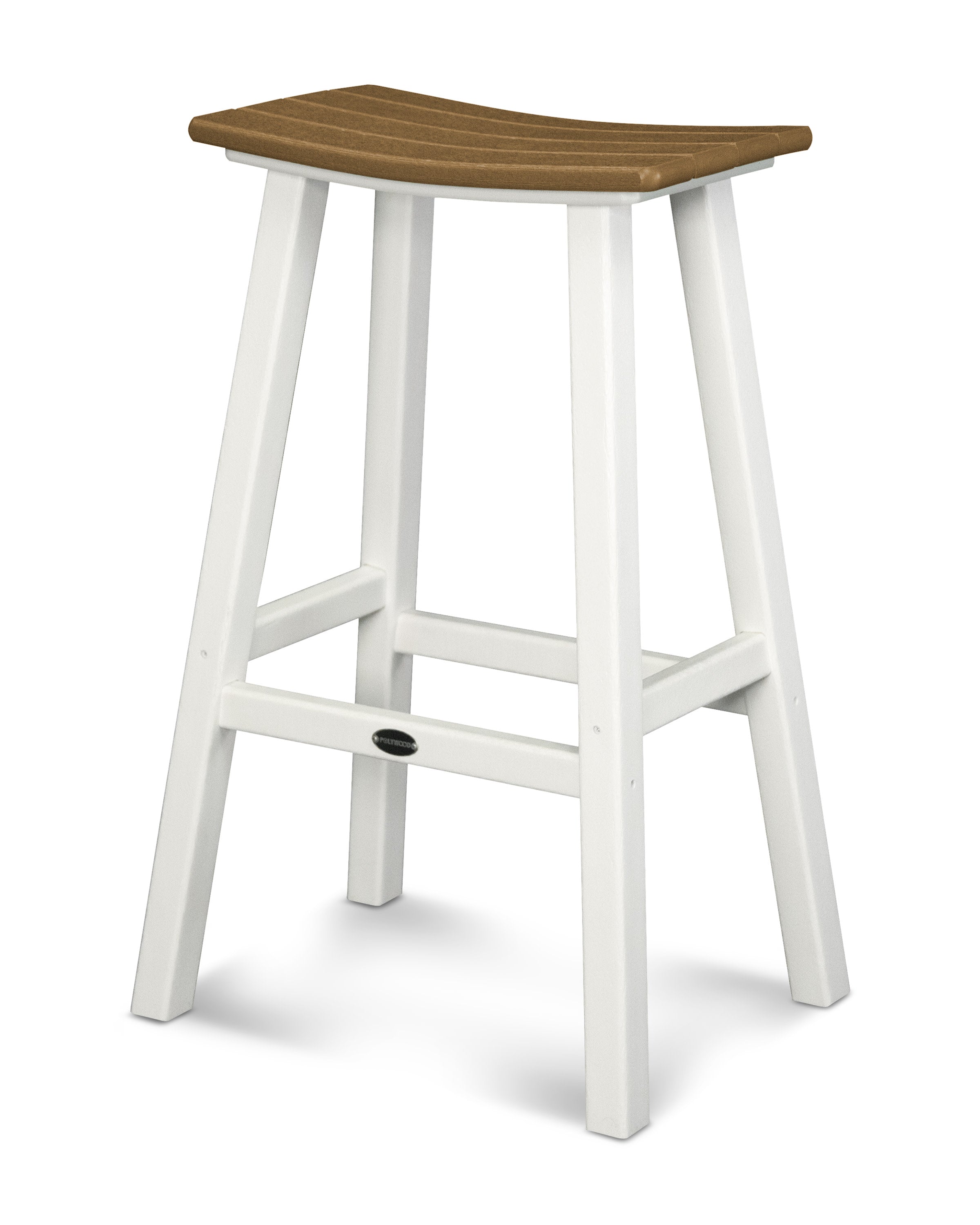 Contempo 30" Saddle Bar Stool in White / Teak