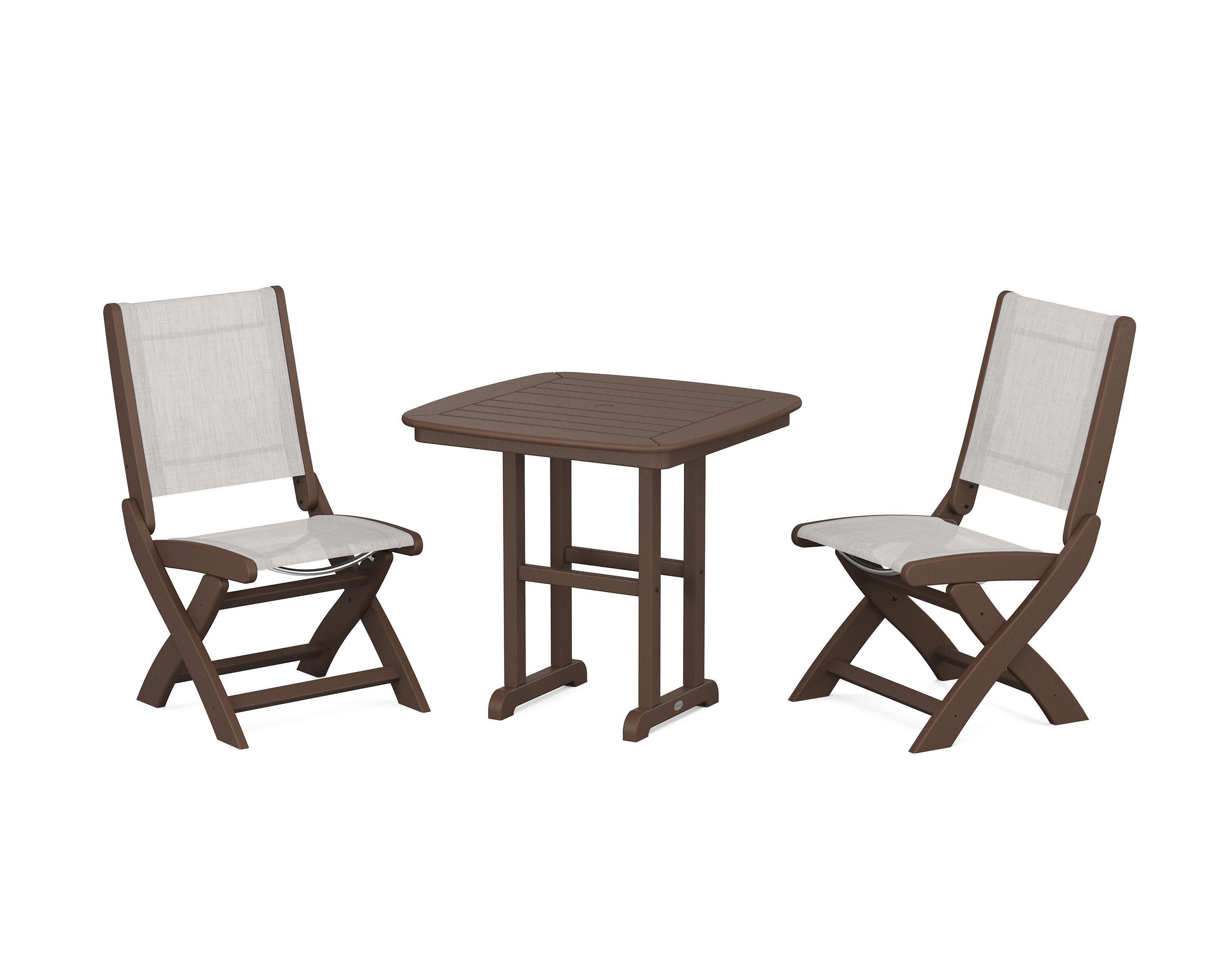 Coastal Folding Side Chair 3-Piece Dining Set in Mahogany / Parchment Sling