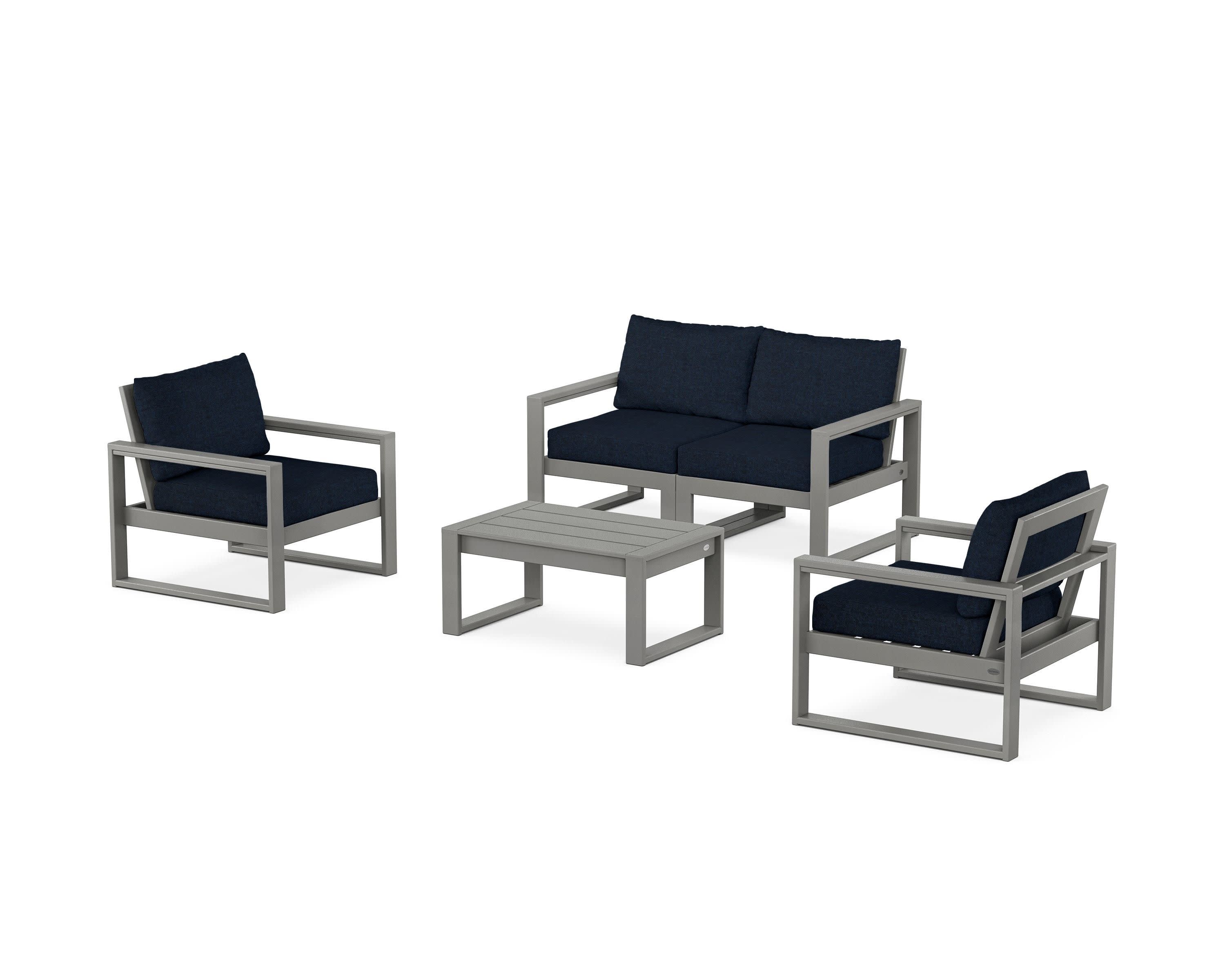EDGE Sectional 4-Piece Deep Seating Set with Loveseat in Slate Grey / Marine Indigo