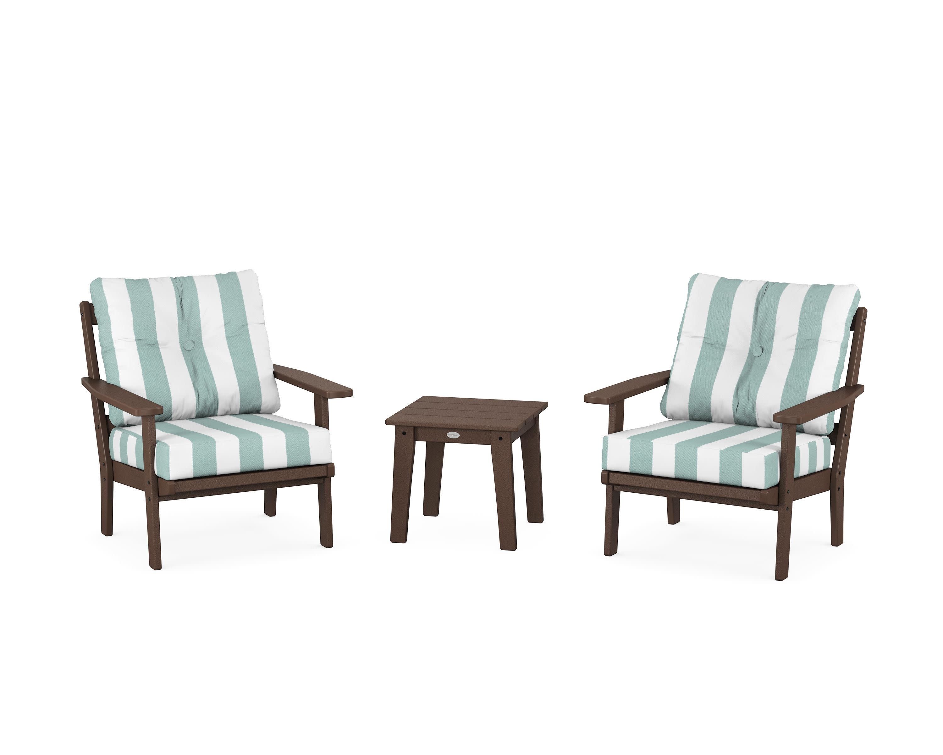 Oxford 3-Piece Deep Seating Set in Mahogany / Cabana Stripe Glacier Spa