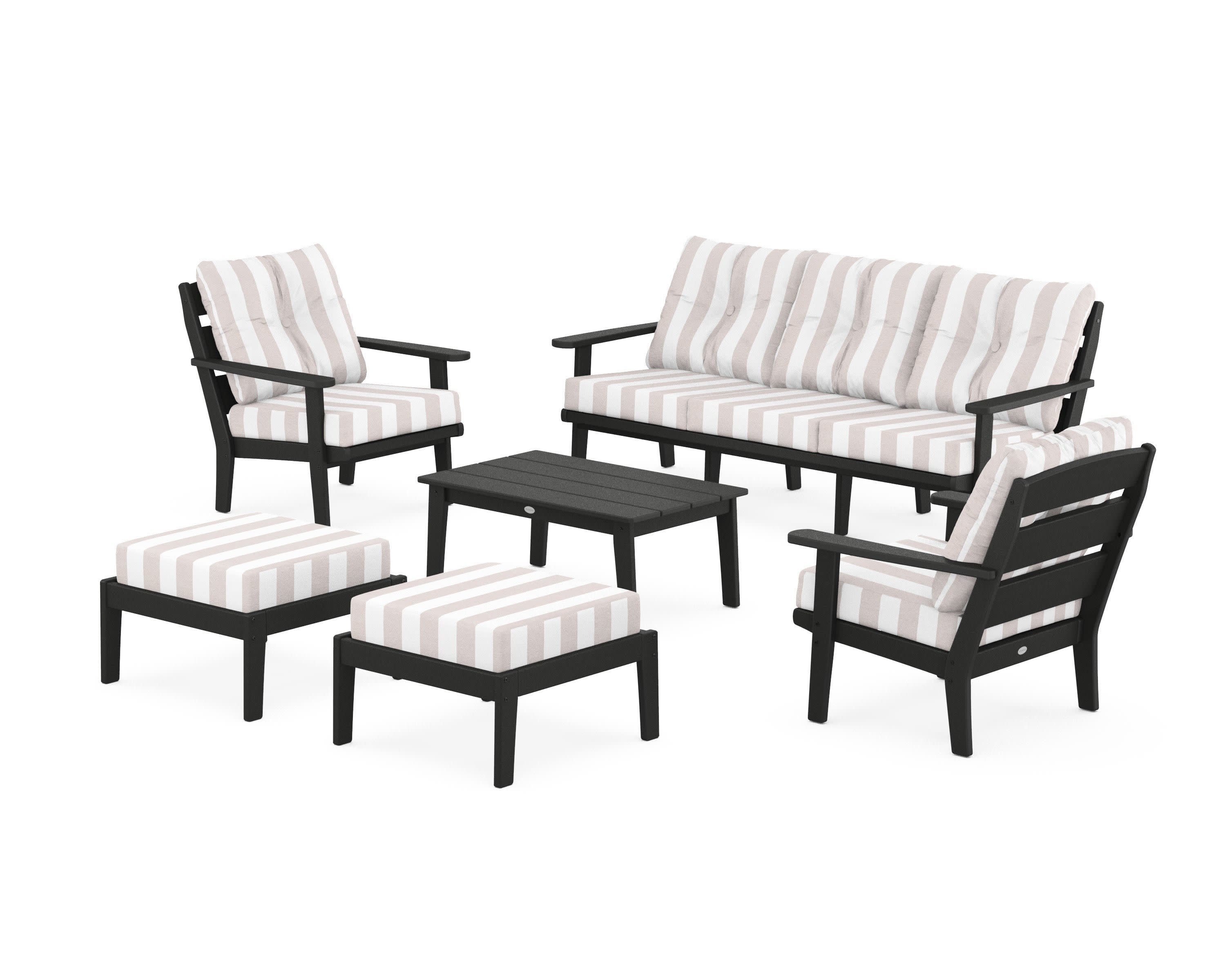 Lakeside 6-Piece Lounge Sofa Set in Black / Cabana Stripe Dune Burlap
