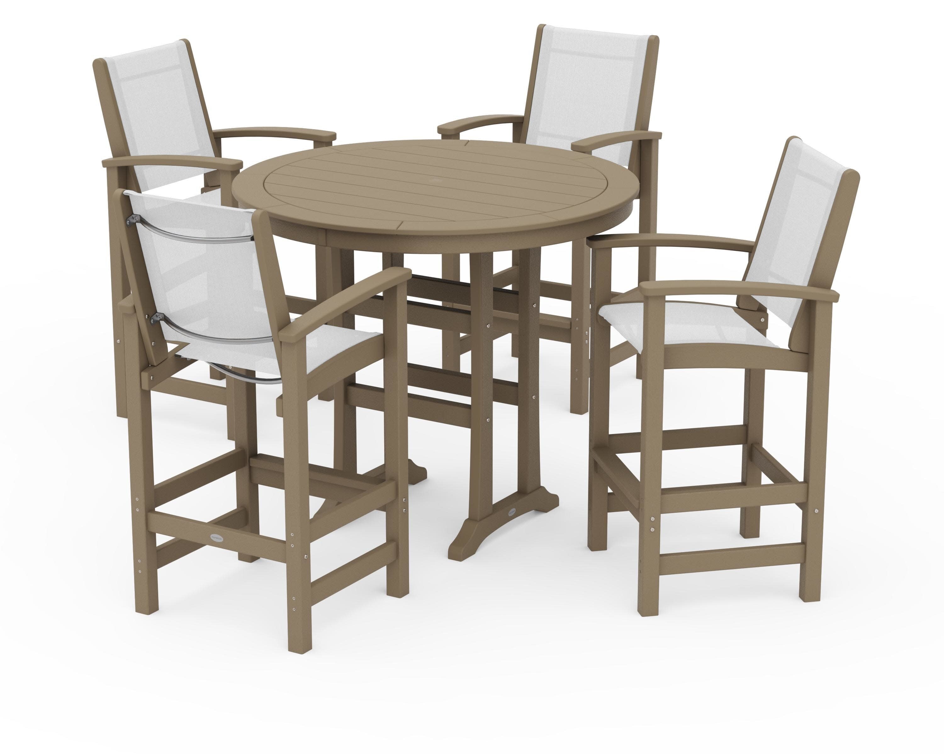 Coastal 5-Piece Nautical Trestle Bar Set in Vintage Sahara / White Sling