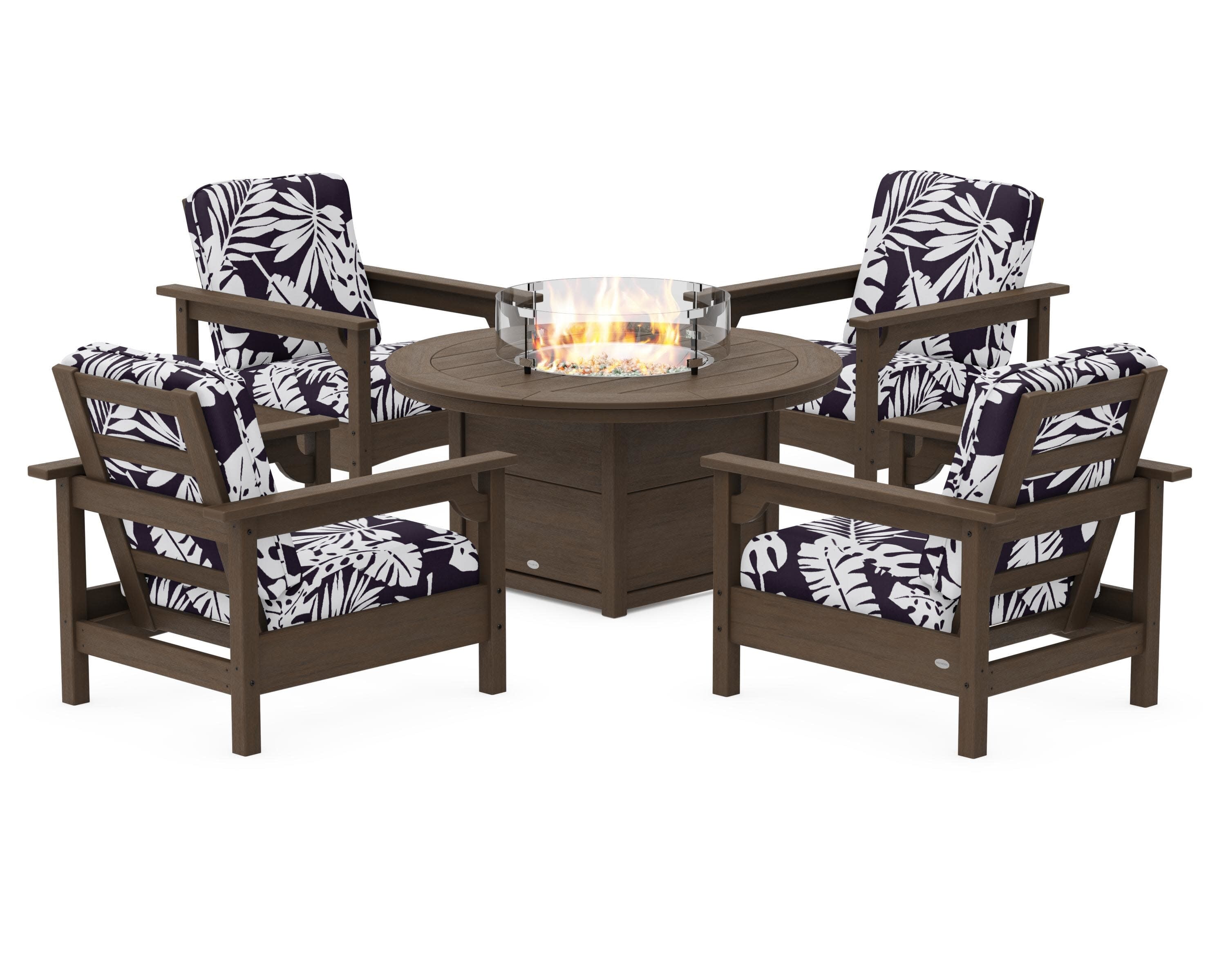 Club 5-Piece Conversation Set with Fire Pit Table in Kona / Leaf Navy