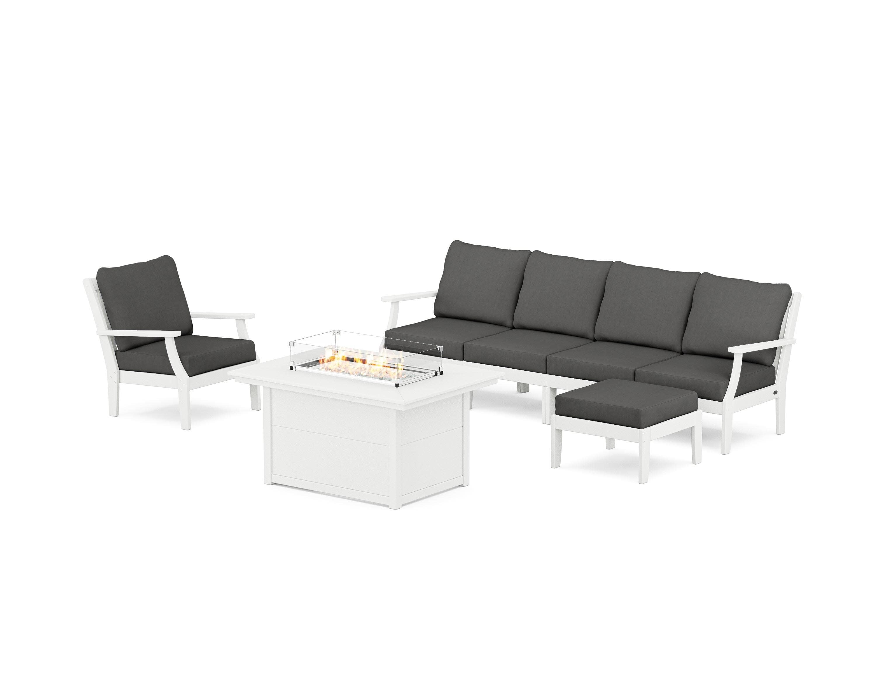 Braxton Sectional Lounge and Fire Pit Set in Vintage White / Spectrum Carbon