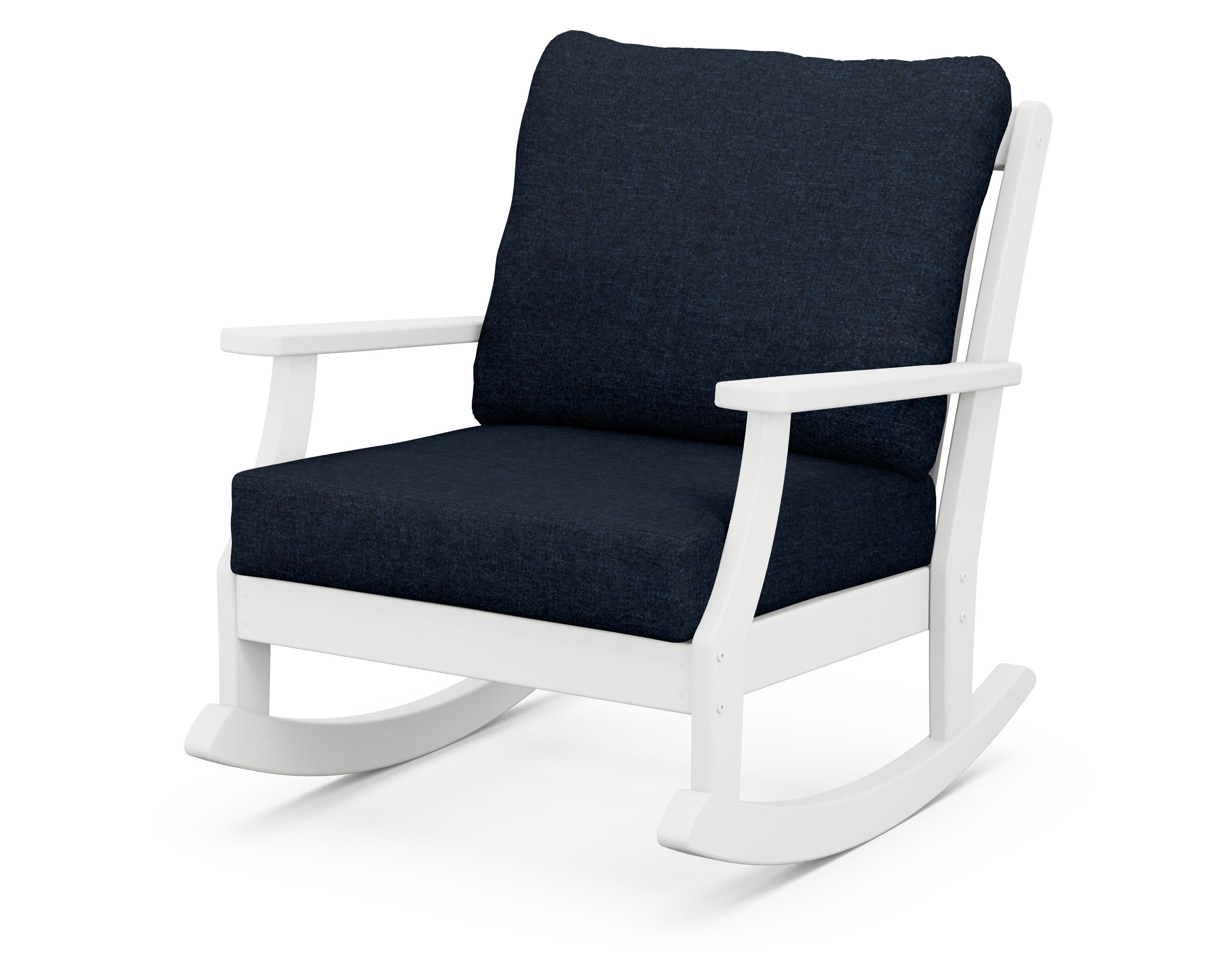 Braxton Deep Seating Rocking Chair in White / Marine Indigo
