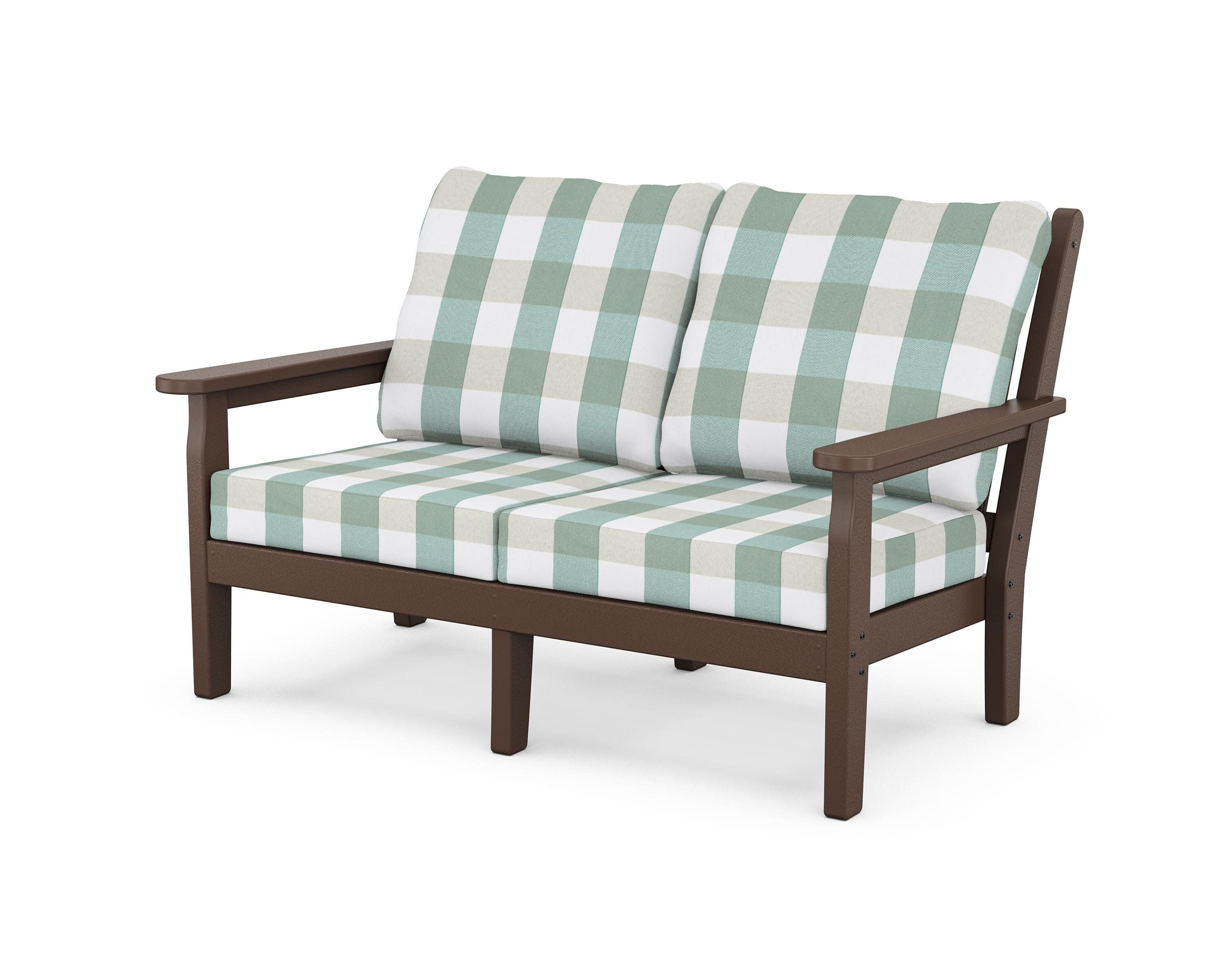 Chippendale Deep Seating Loveseat in Mahogany / Buffalo Plaid Glacier Spa