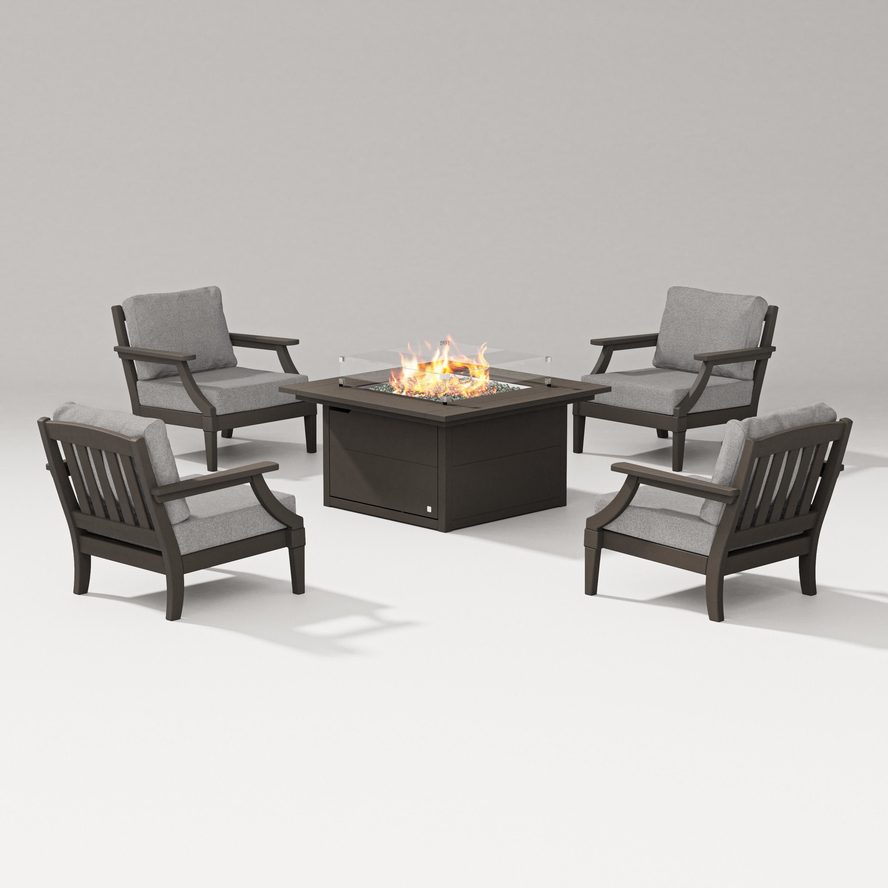 Estate 5-Piece Lounge Fire Table Set in Vintage Coffee / Grey Mist
