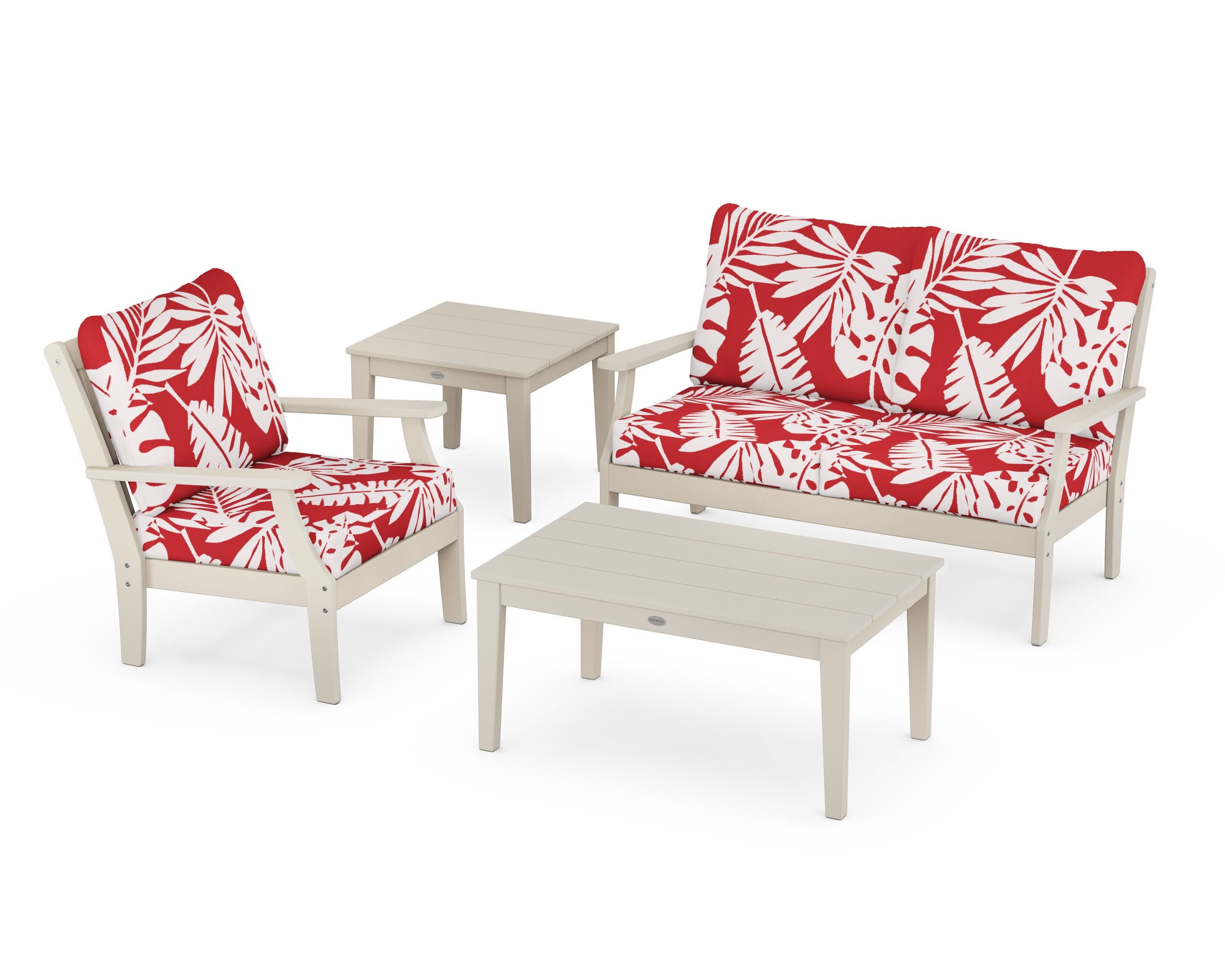 Braxton 4-Piece Deep Seating Set in Sand / Leaf Crimson