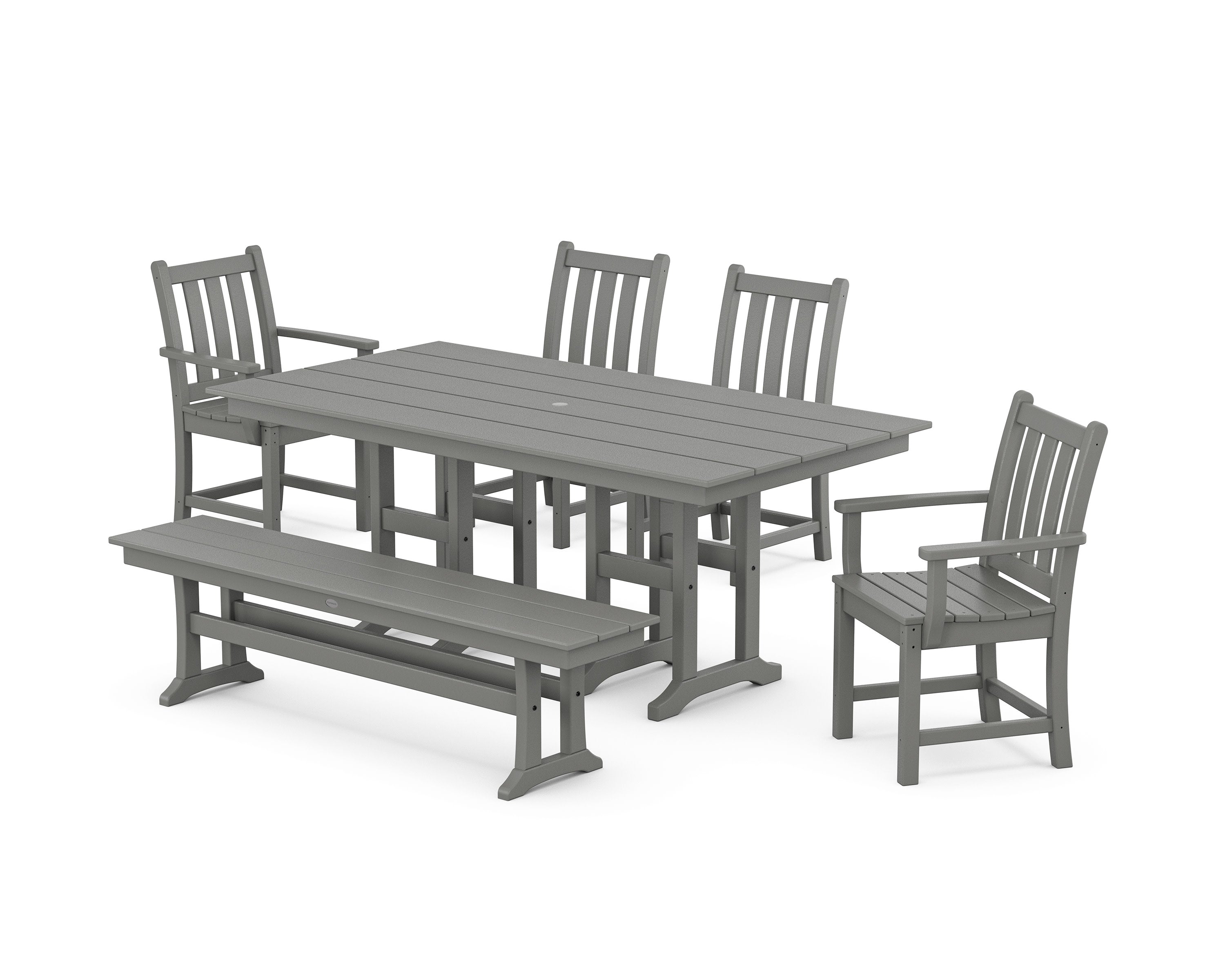 Traditional Garden 6-Piece Farmhouse Dining Set with Bench in Slate Grey