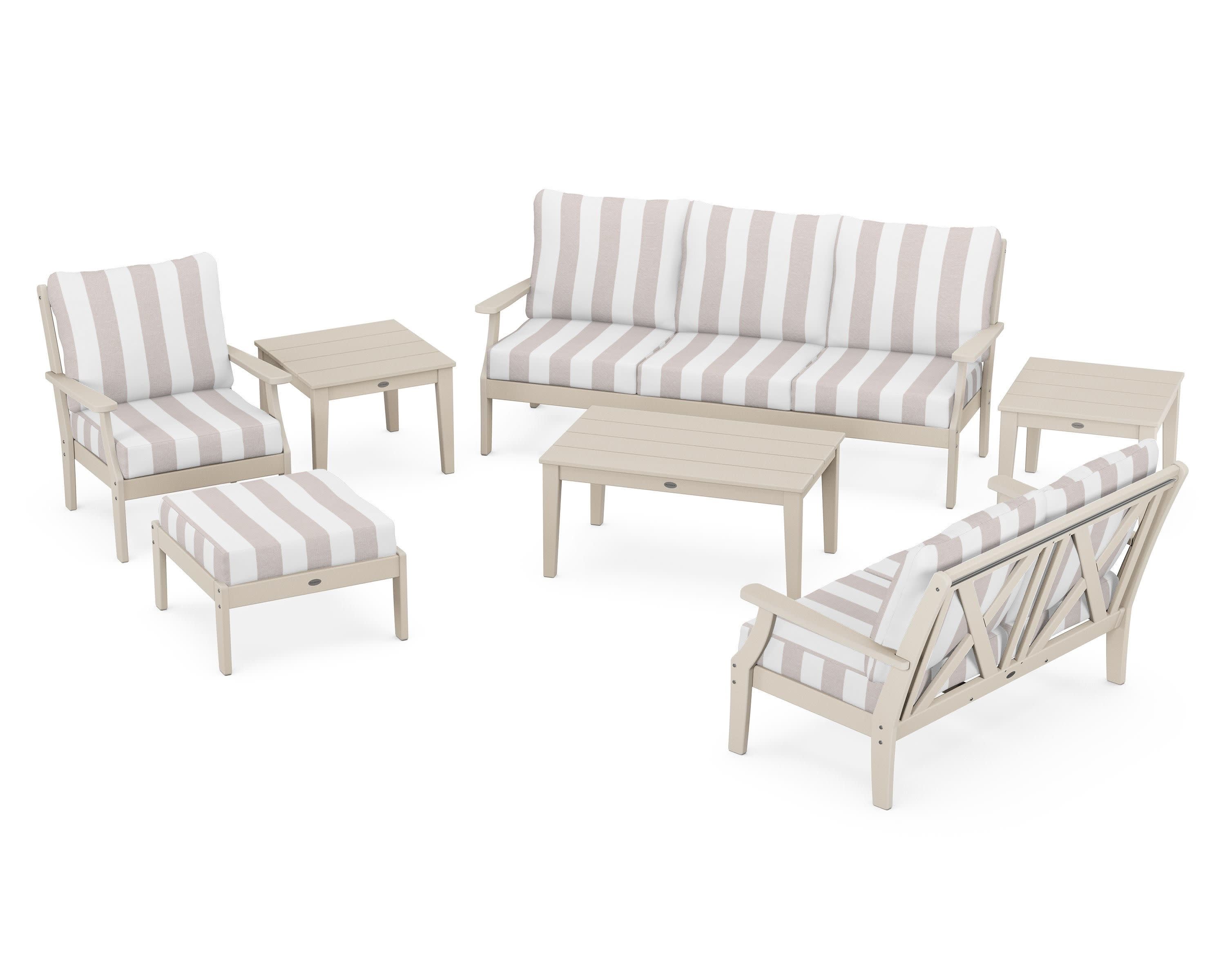 Braxton 7-Piece Deep Seating Set in Sand / Cabana Stripe Dune Burlap