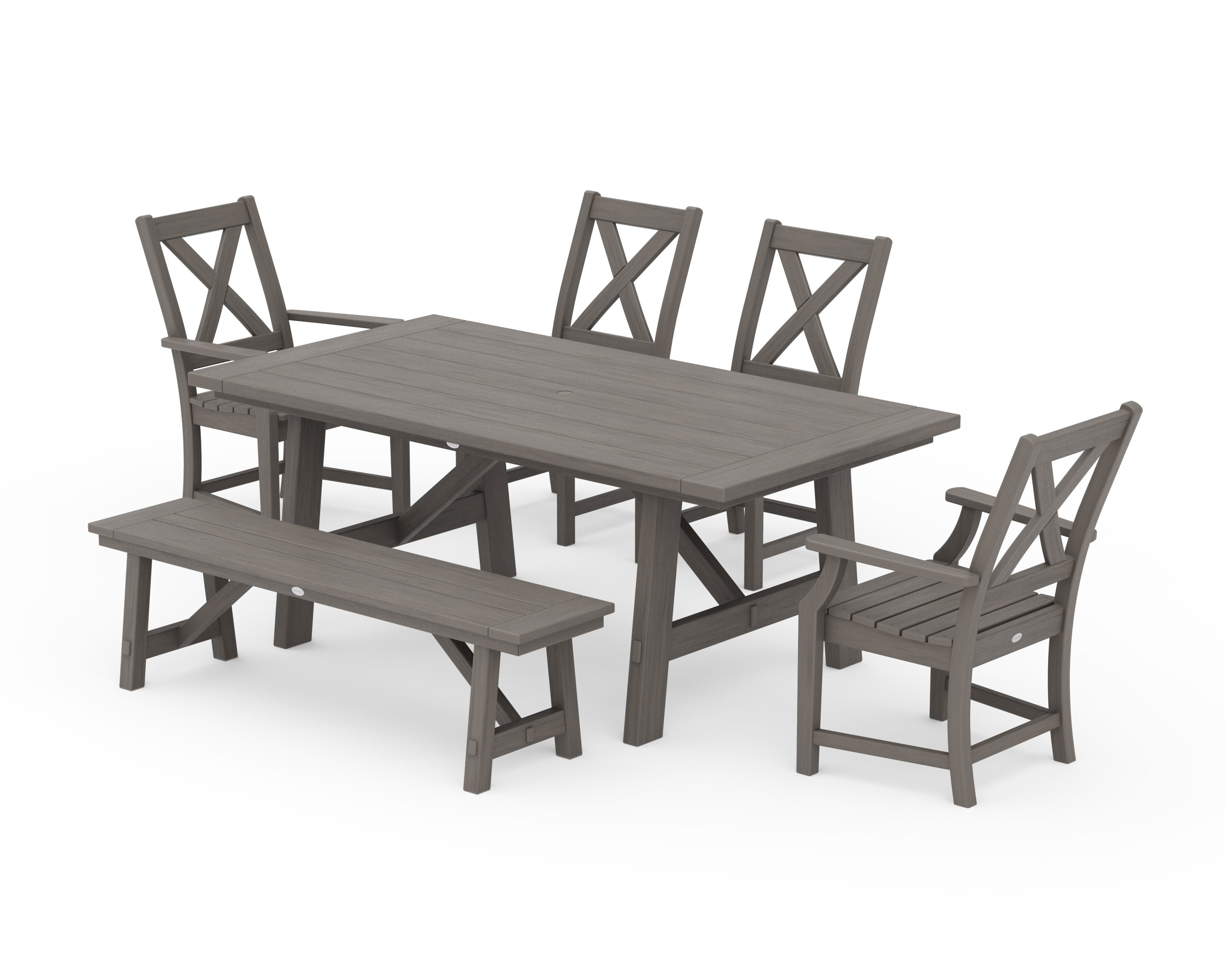 Braxton 6-Piece Rustic Farmhouse Dining Set With Trestle Legs in Driftwood