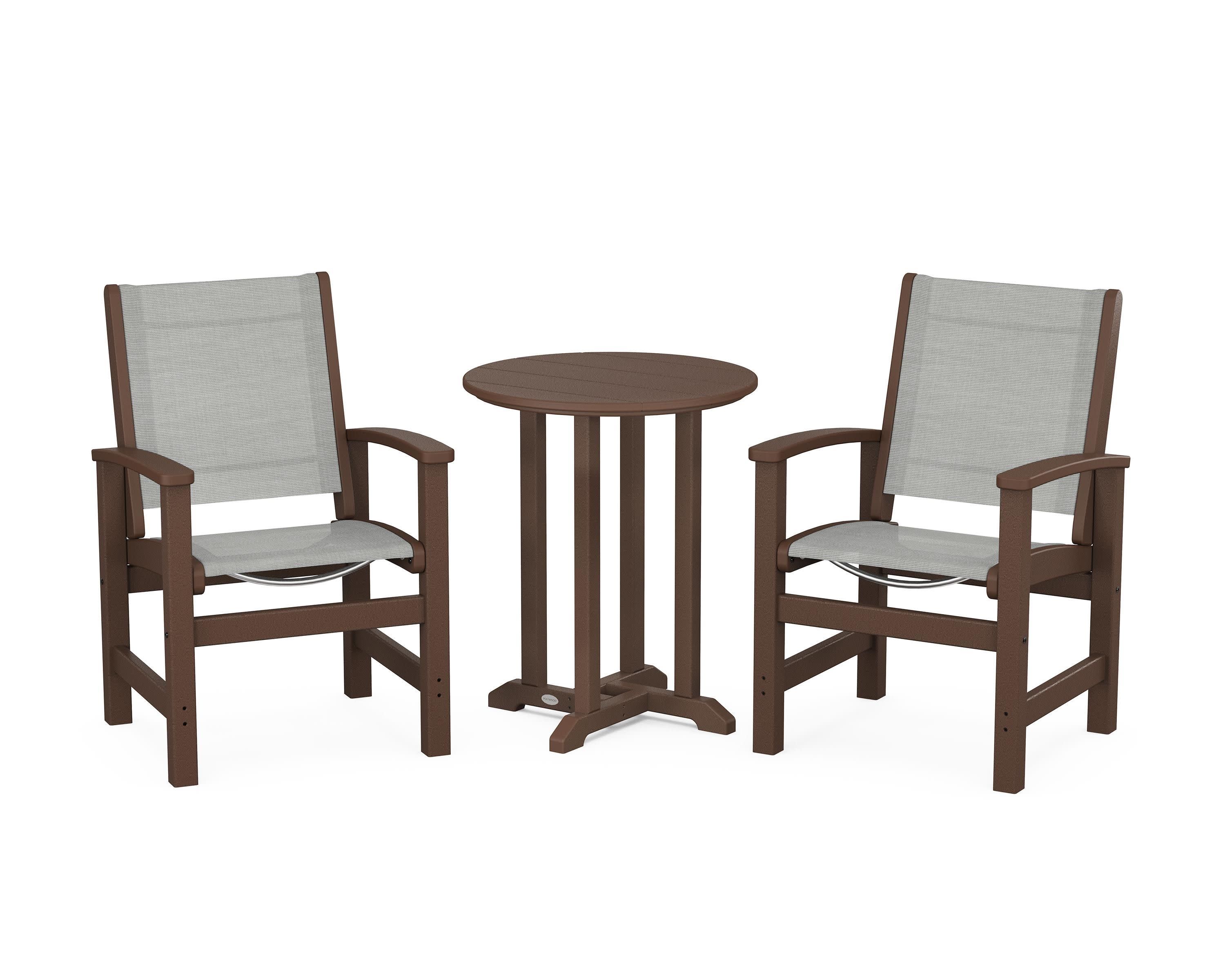 Coastal 3-Piece Round Bistro Dining Set in Mahogany / Metallic Sling