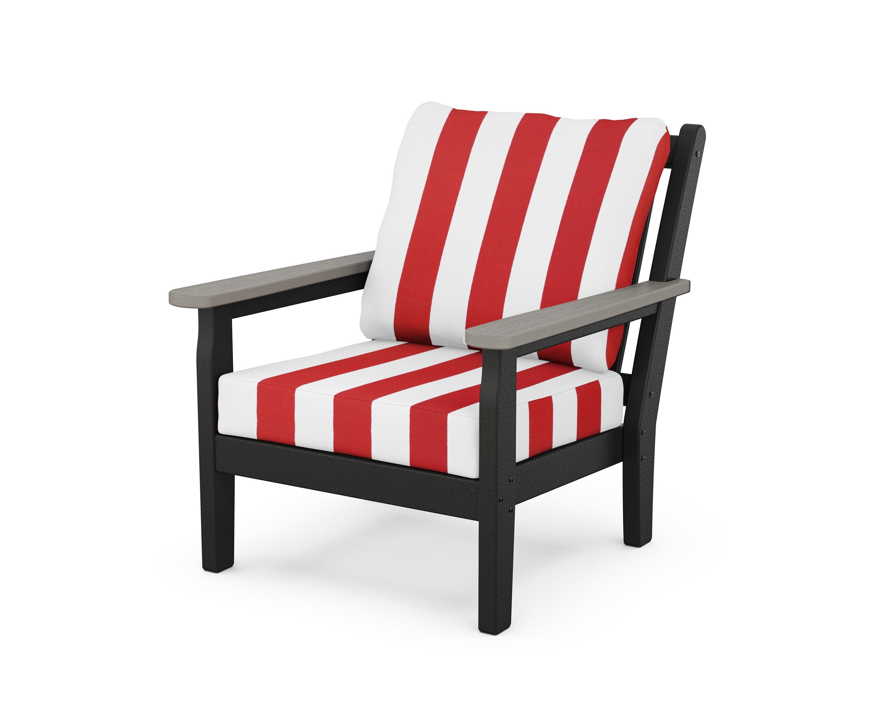 Chippendale Deep Seating Chair in Black / Driftwood / Cabana Stripe Crimson