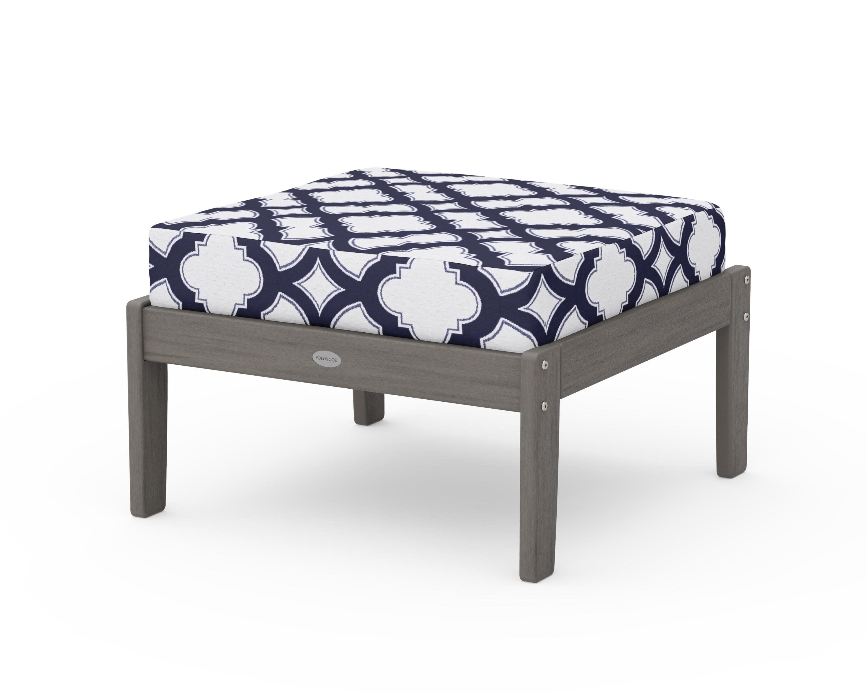 Braxton Deep Seating Ottoman in Driftwood / Trellis Navy