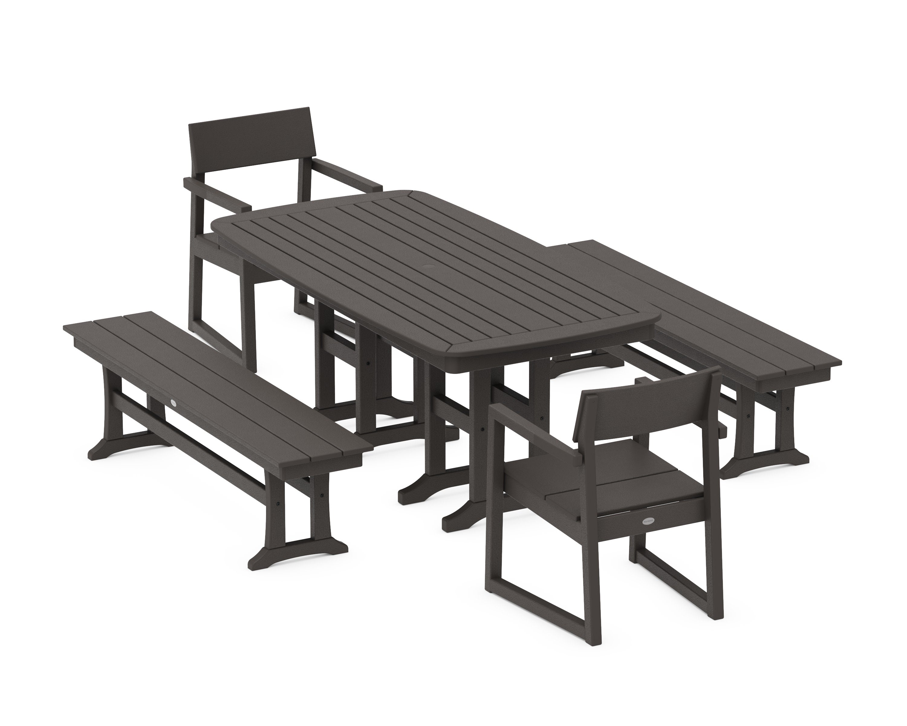 EDGE 5-Piece Dining Set with Benches in Vintage Coffee