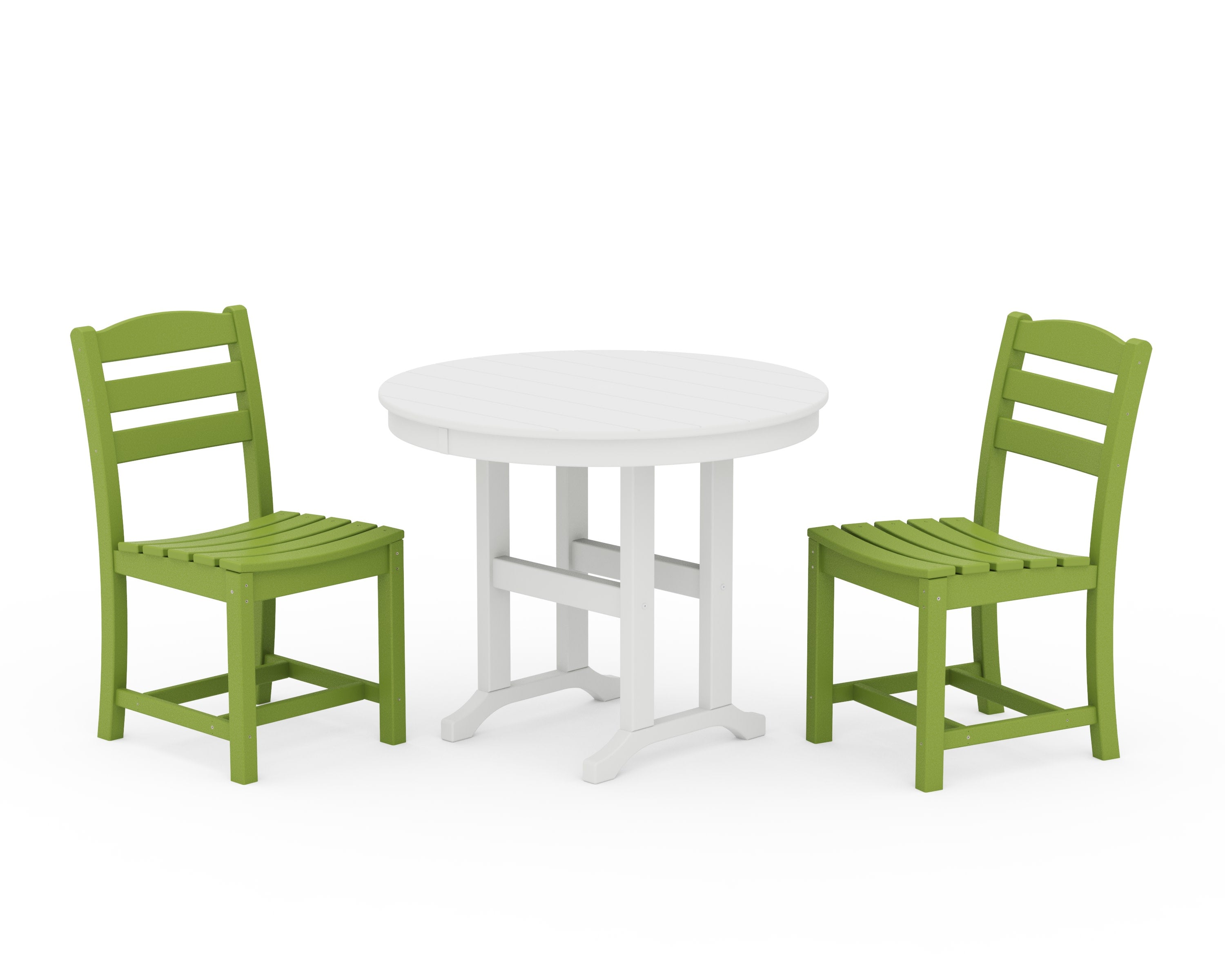 La Casa Caf Side Chair 3-Piece Round Dining Set in Lime / White