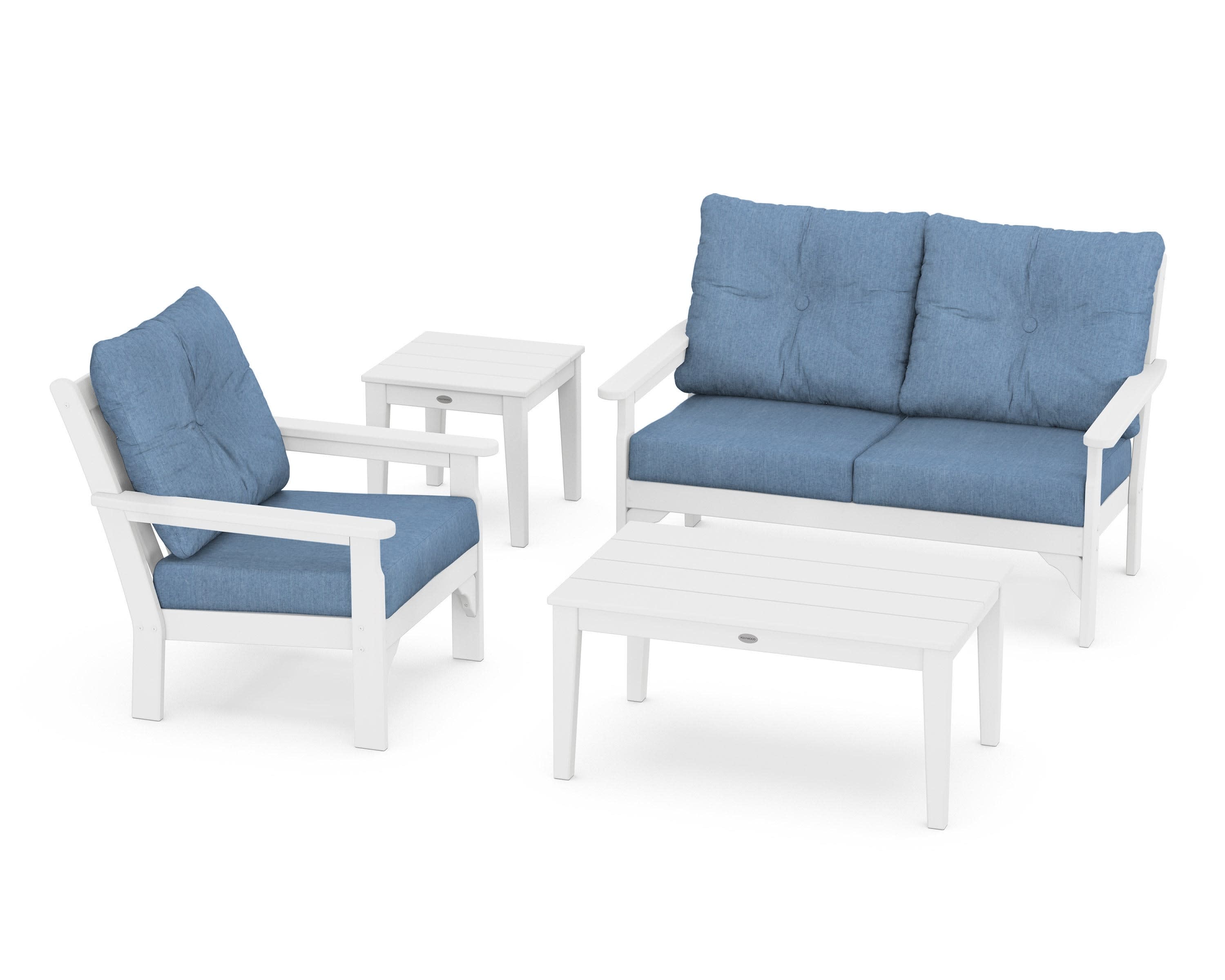 Vineyard 4-Piece Deep Seating Set in White / Sky Blue
