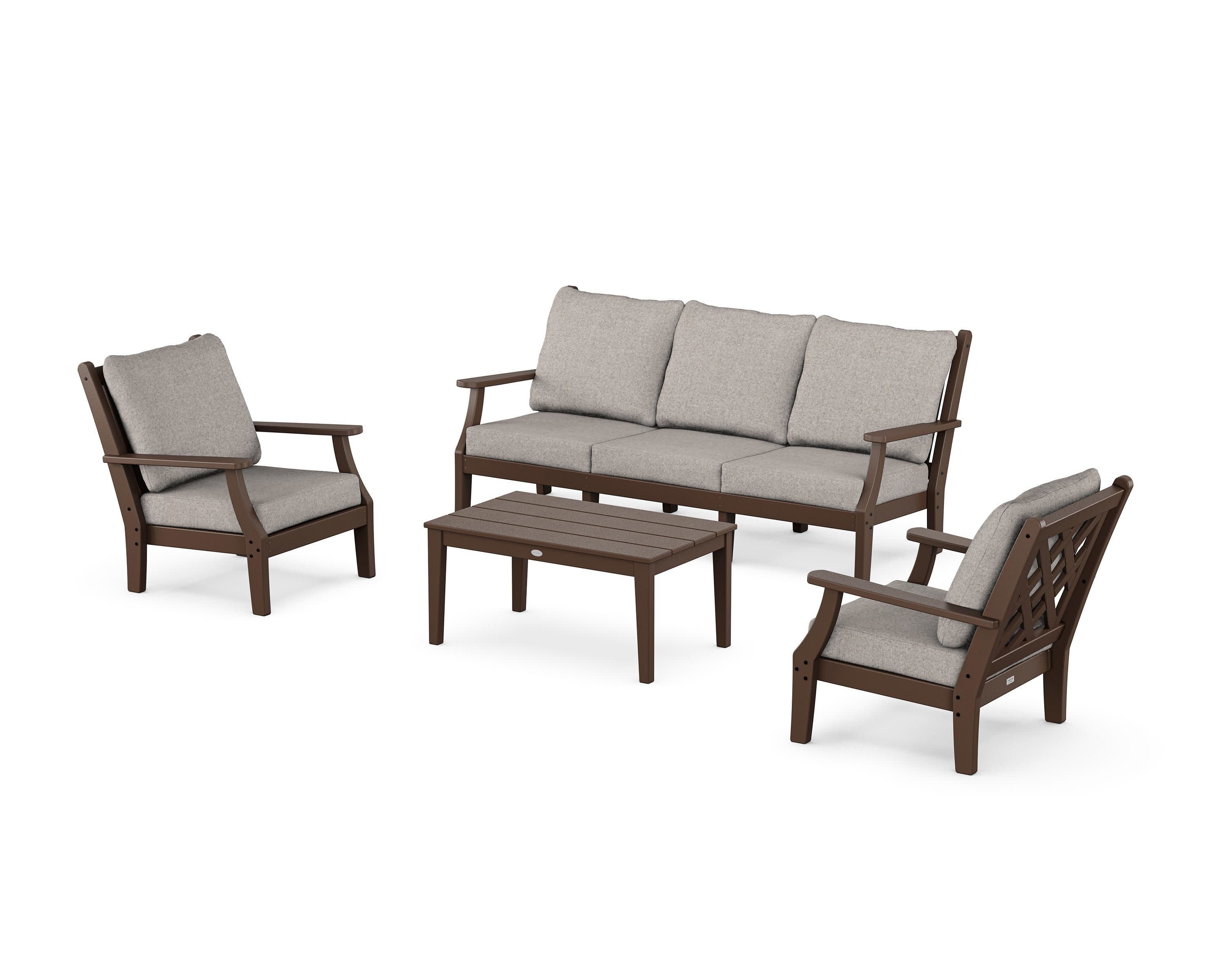 Wovendale 4-Piece Deep Seating Set with Sofa in Mahogany / Weathered Tweed