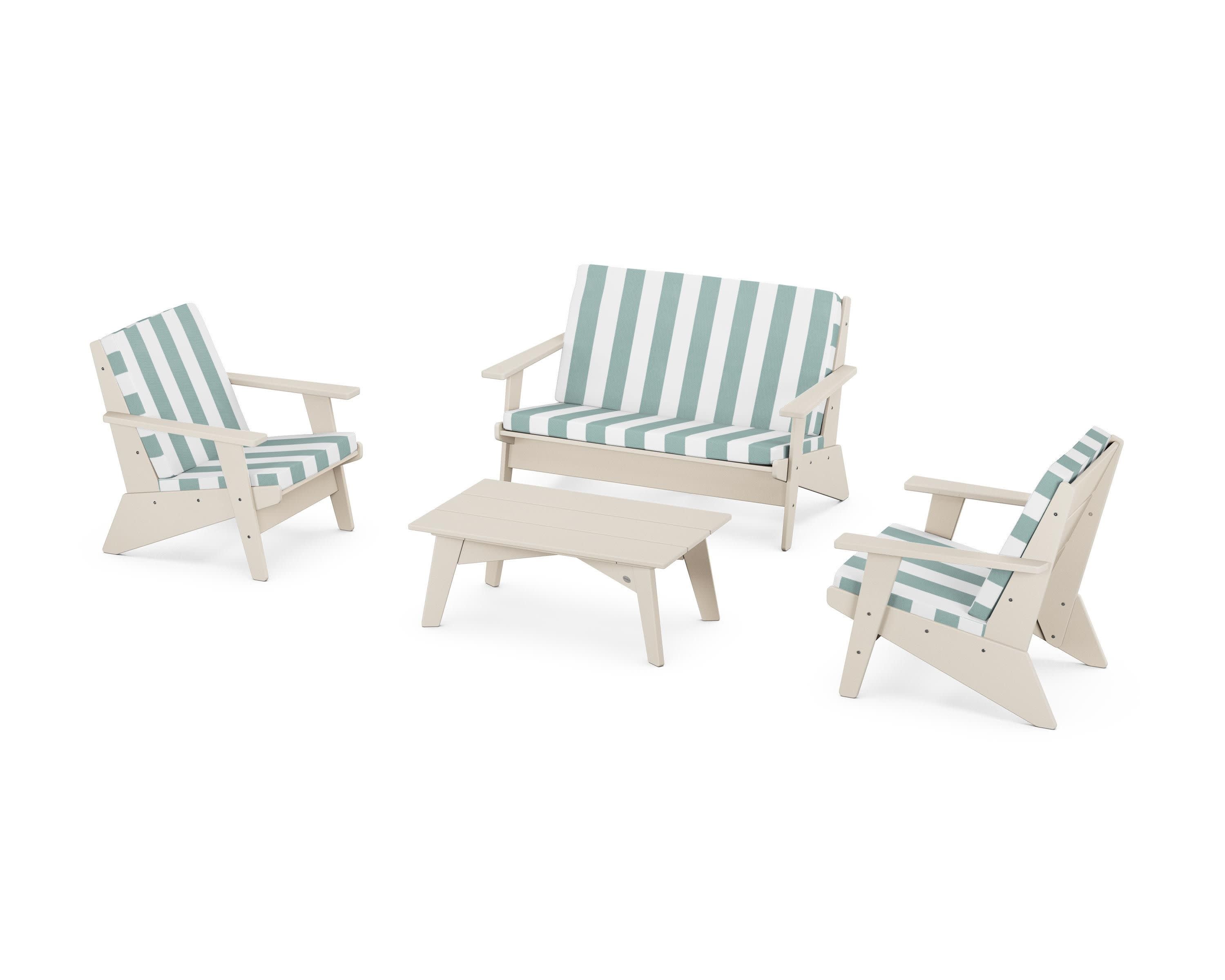 Riviera Modern Lounge 4-Piece Set in Sand / Cabana Stripe Glacier Spa