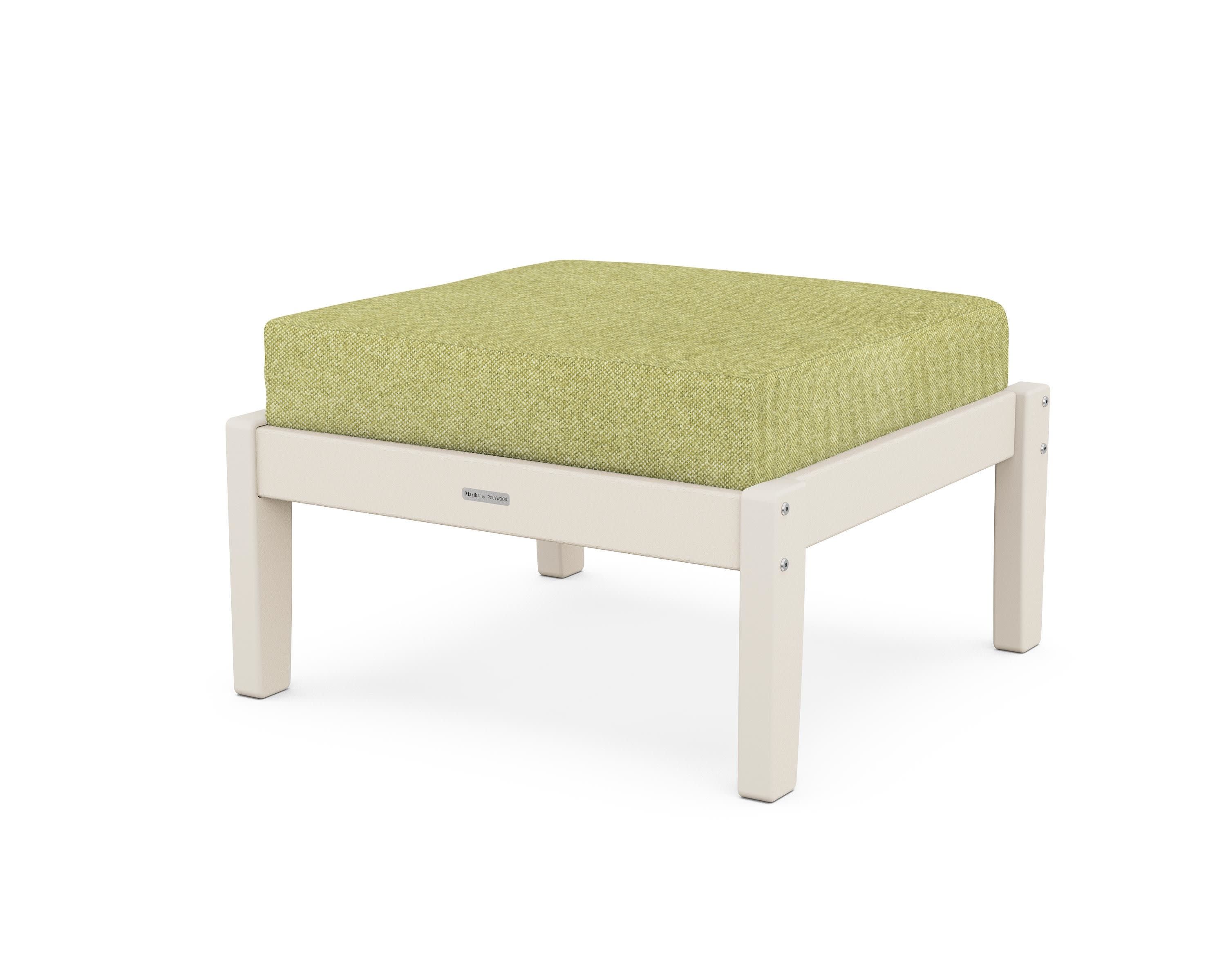 Chinoiserie Deep Seating Ottoman in Sand / Chartreuse Boucle