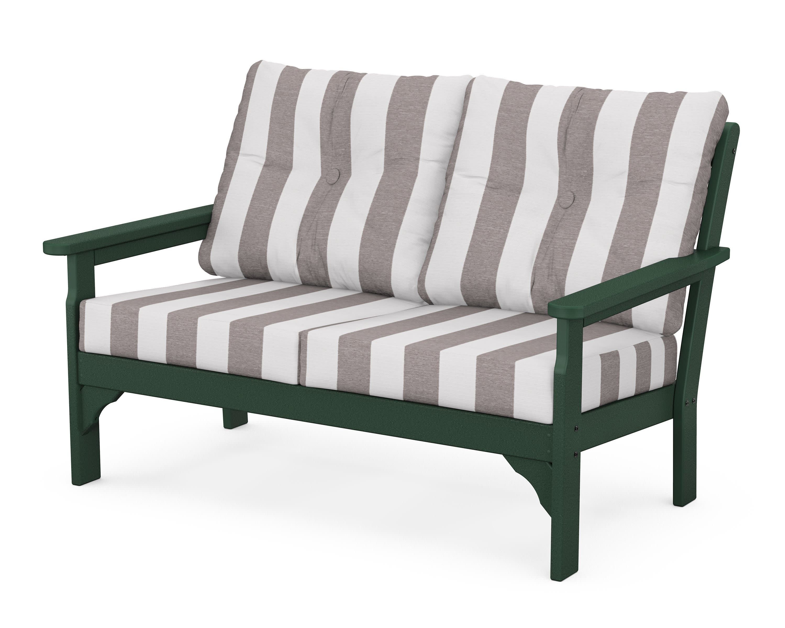 Vineyard Deep Seating Loveseat in Green / Cabana Stripe Grey Mist