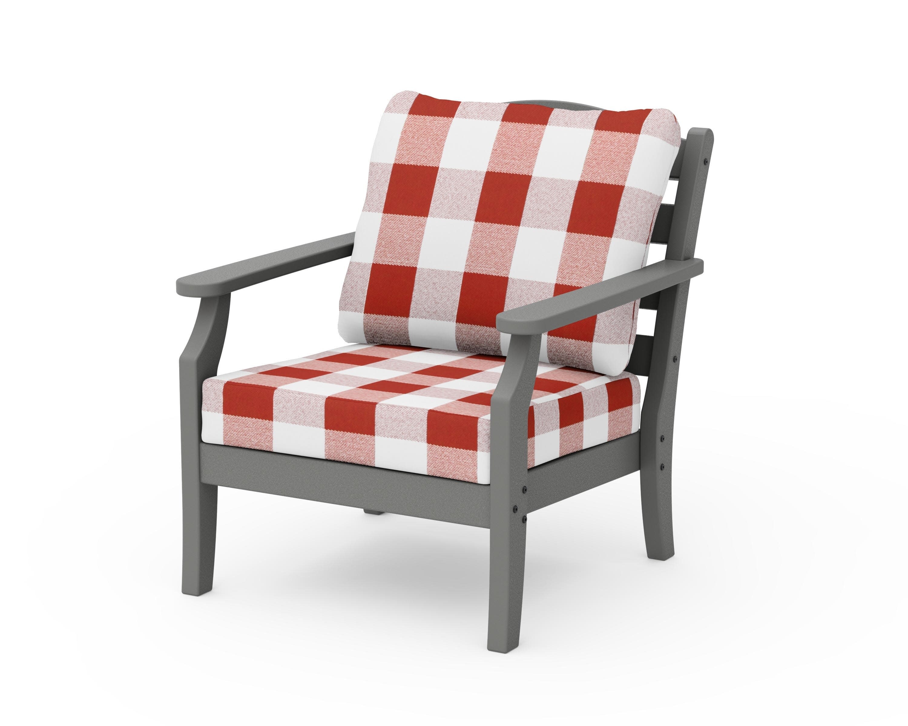 Savannah Deep Seating Chair in Slate Grey / Buffalo Plaid Crimson