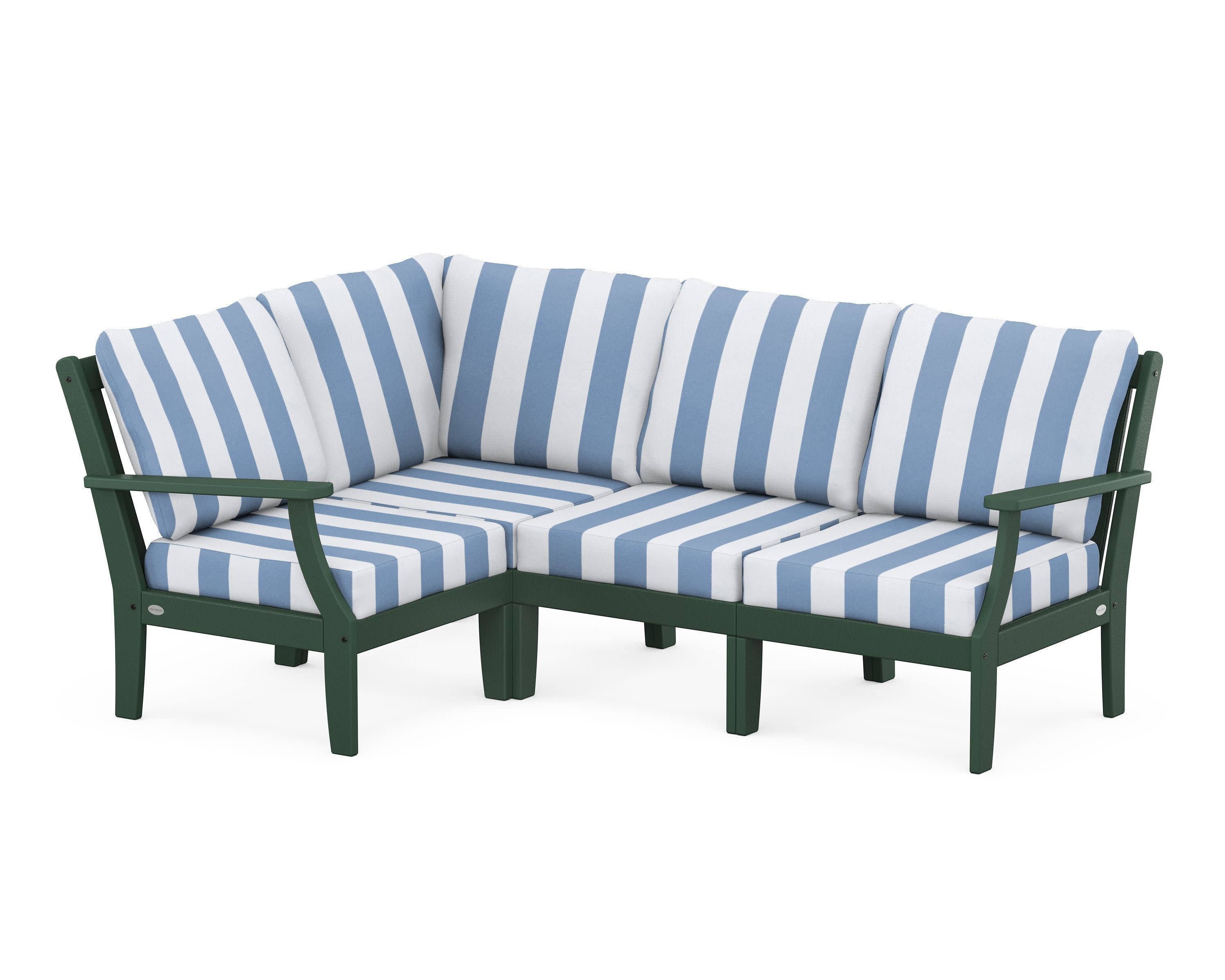 Braxton Modular 4-Piece Deep Seating Set in Green / Cabana Stripe Sky Blue