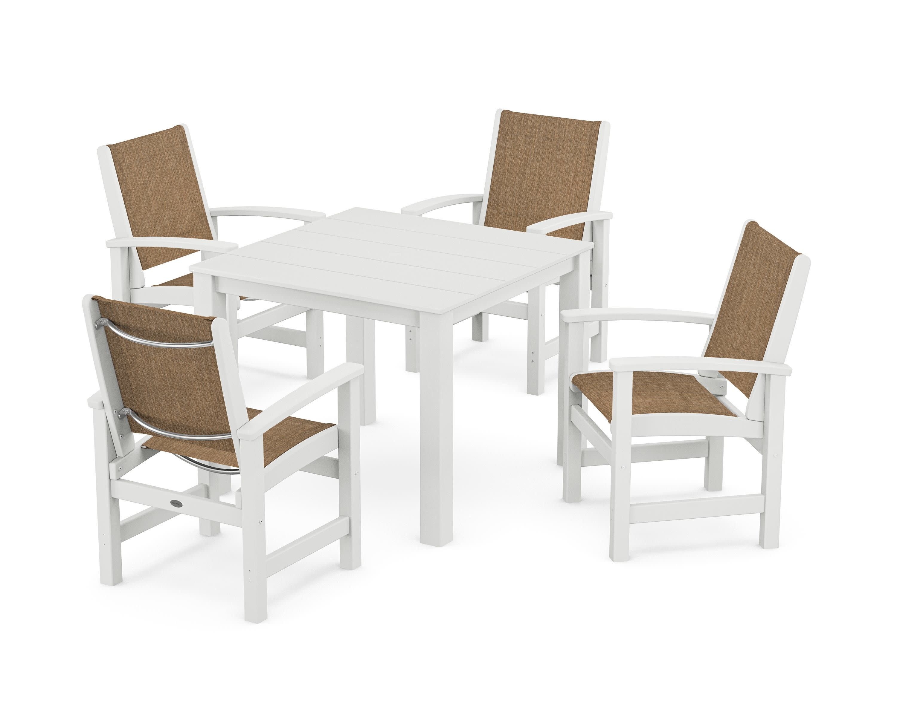 Coastal 5-Piece Parsons Dining Set in White / Burlap Sling