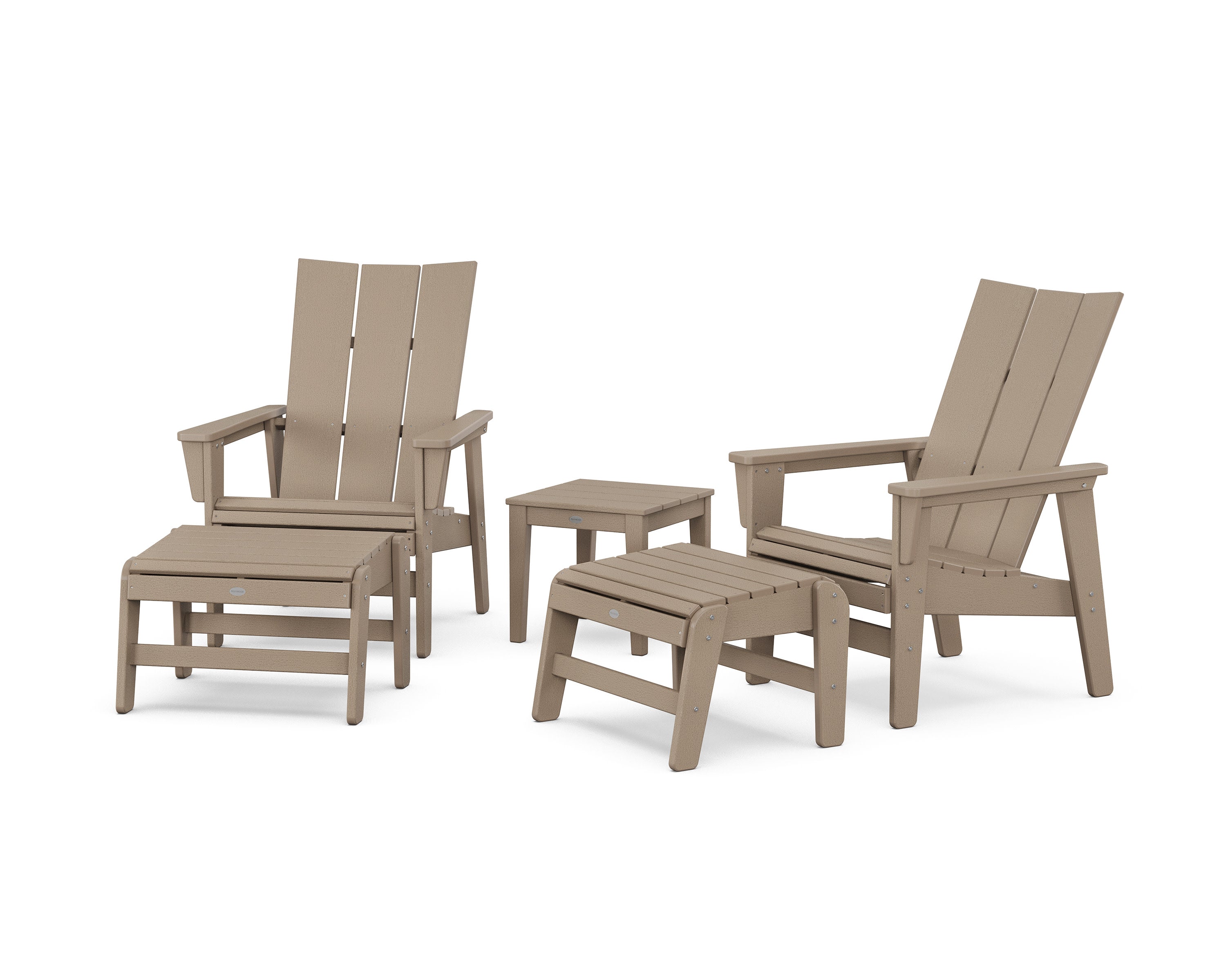 5-Piece Modern Grand Upright Adirondack Set with Ottomans and Side Table in Vintage Sahara