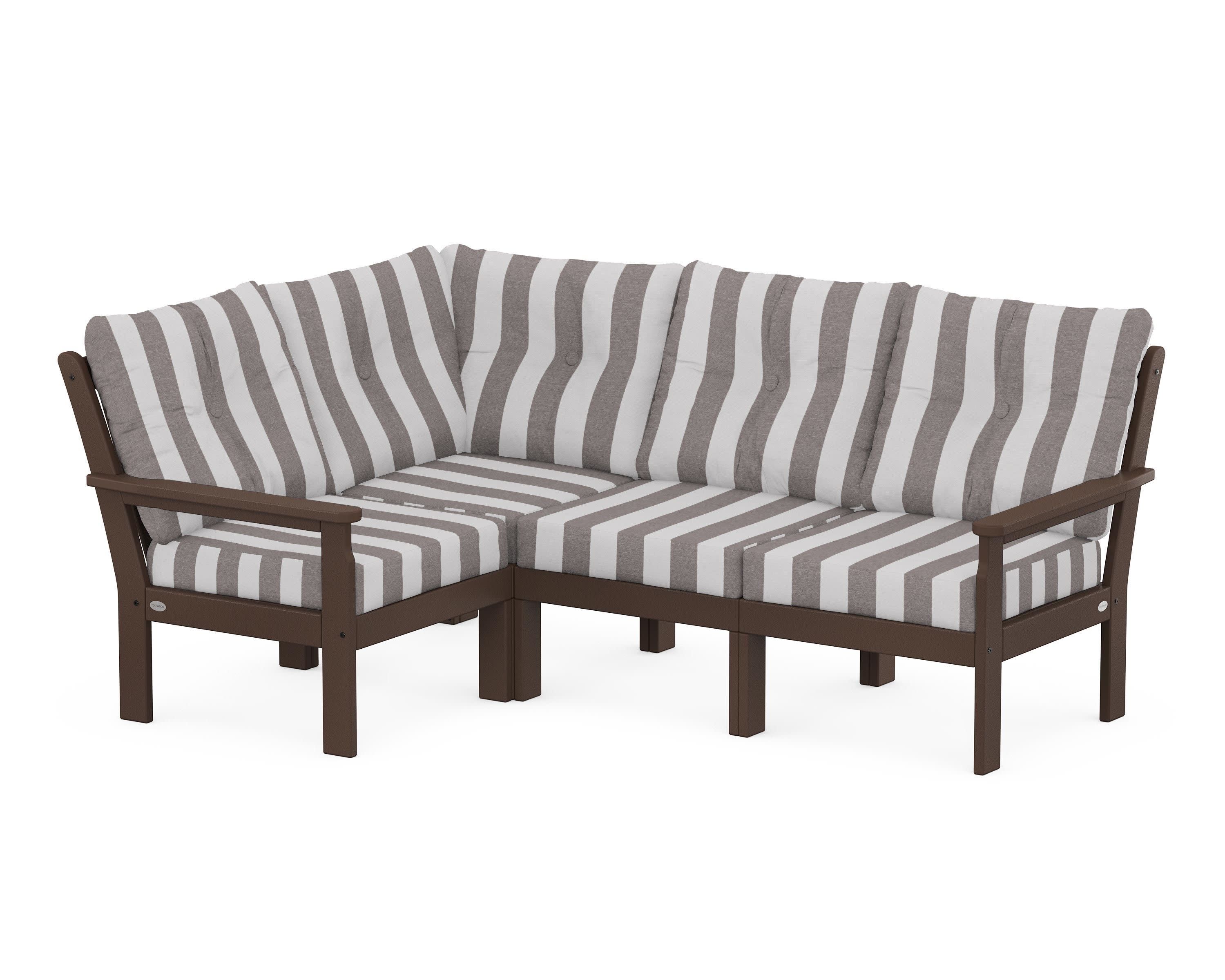 Vineyard 4-Piece Sectional in Mahogany / Cabana Stripe Grey Mist
