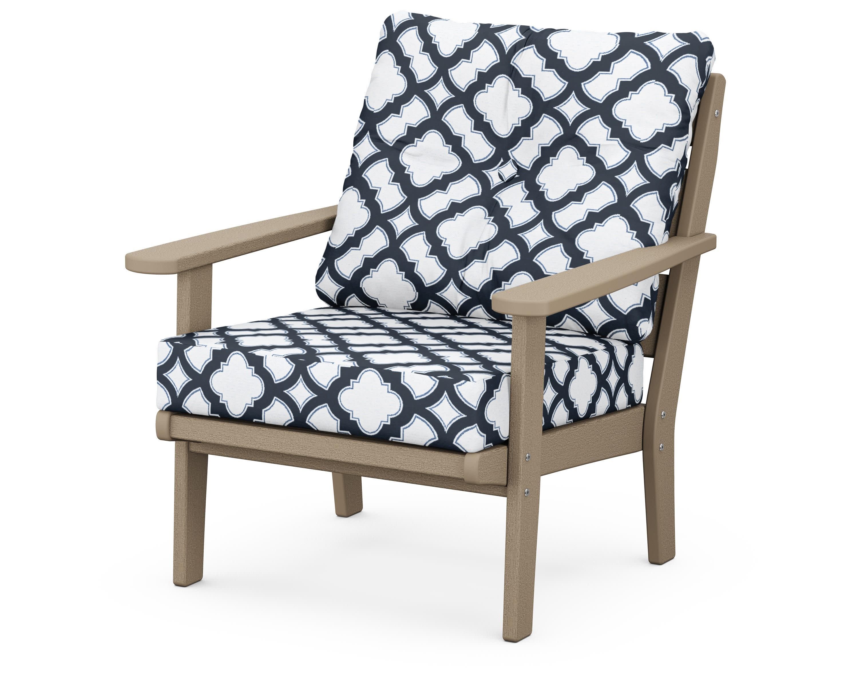 Lakeside Deep Seating Chair in Vintage Sahara / Trellis Marine Indigo