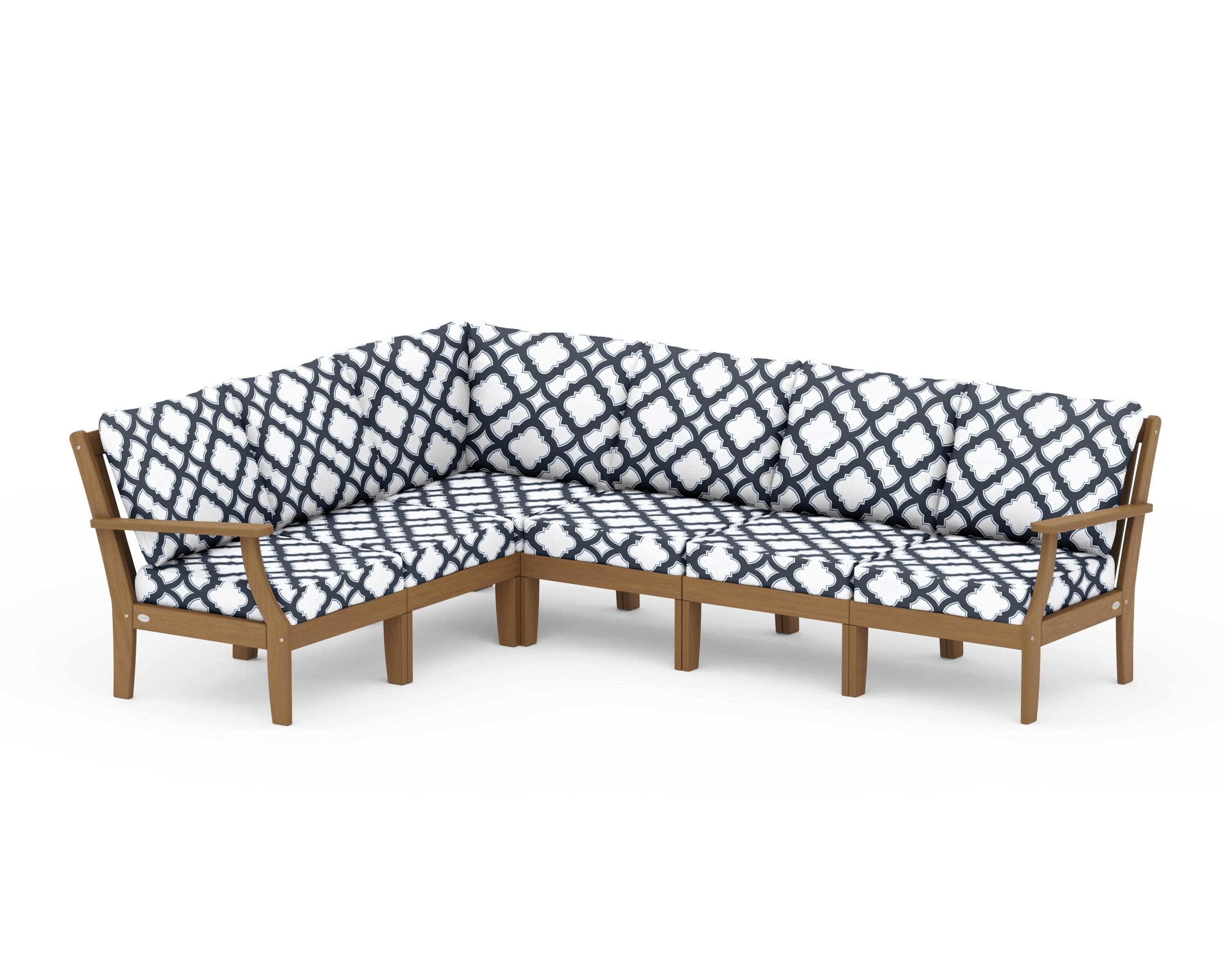 Braxton Modular 6-Piece Deep Seating Set in Natural / Trellis Marine Indigo