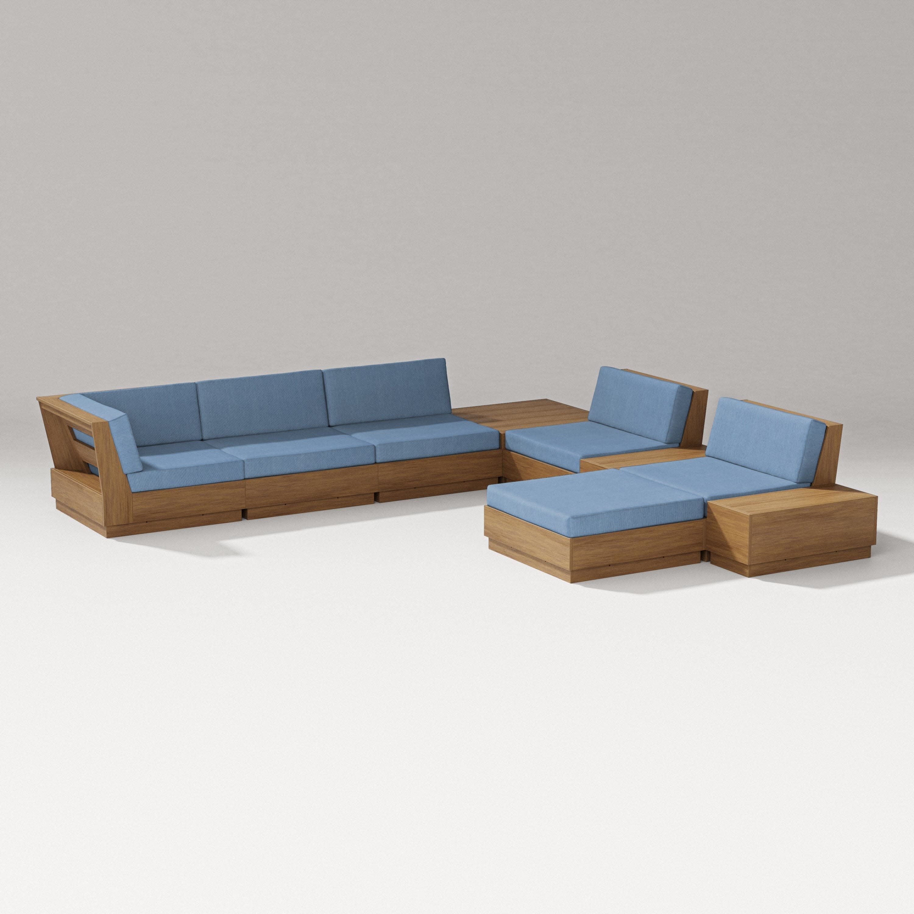 Elevate 9-Piece Conversation Sectional in Natural / Sky Blue