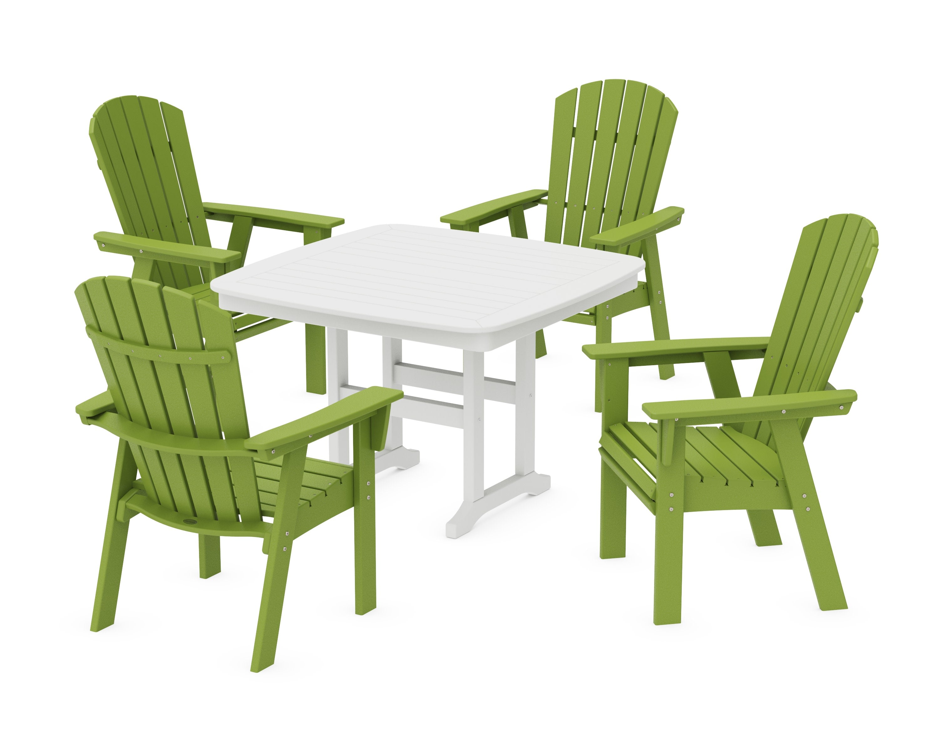 Nautical Curveback Adirondack 5-Piece Dining Set in Lime / White
