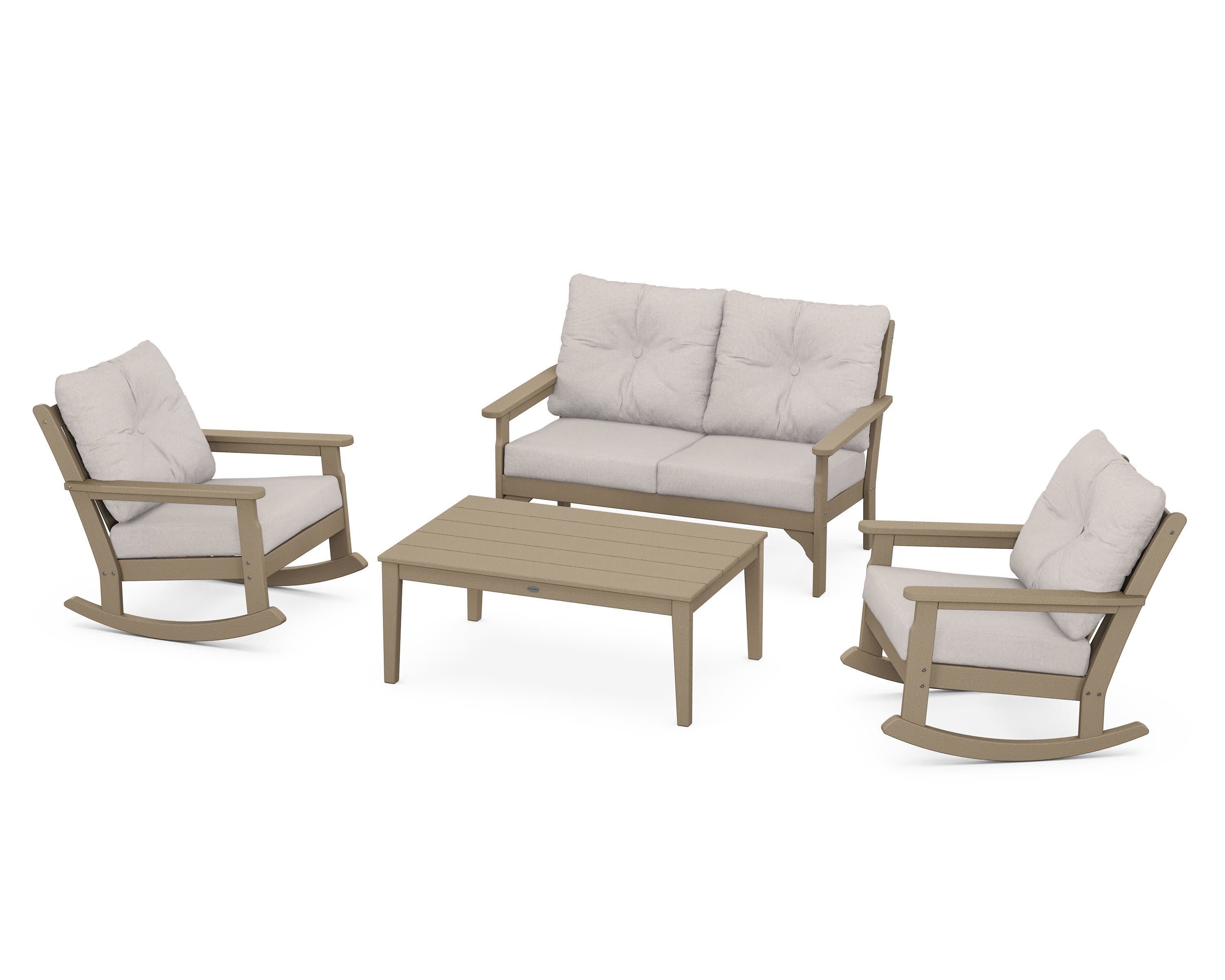 Vineyard 4-Piece Deep Seating Rocking Chair Set in Vintage Sahara / Dune Burlap