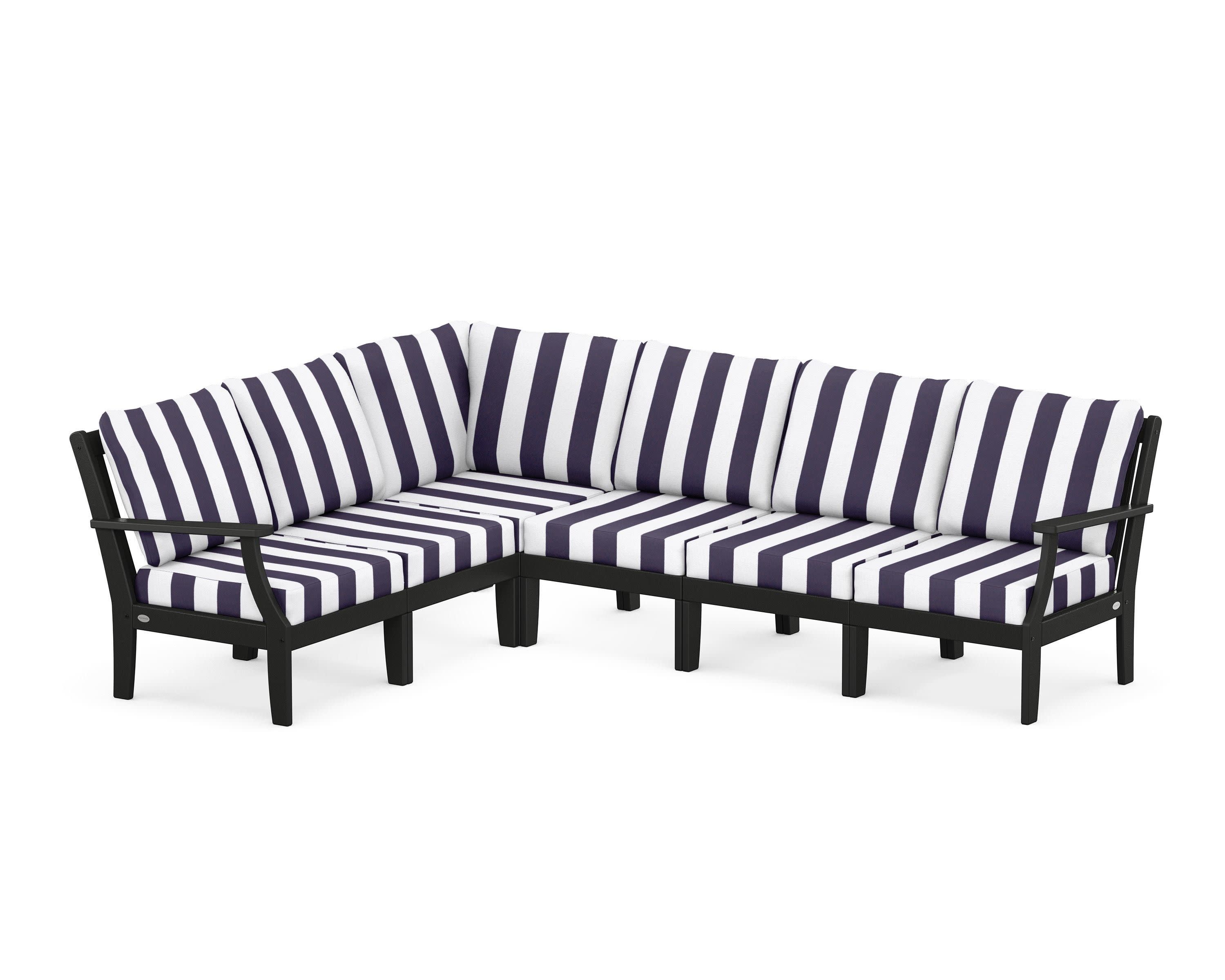 Braxton Modular 6-Piece Deep Seating Set in Black / Cabana Stripe Navy