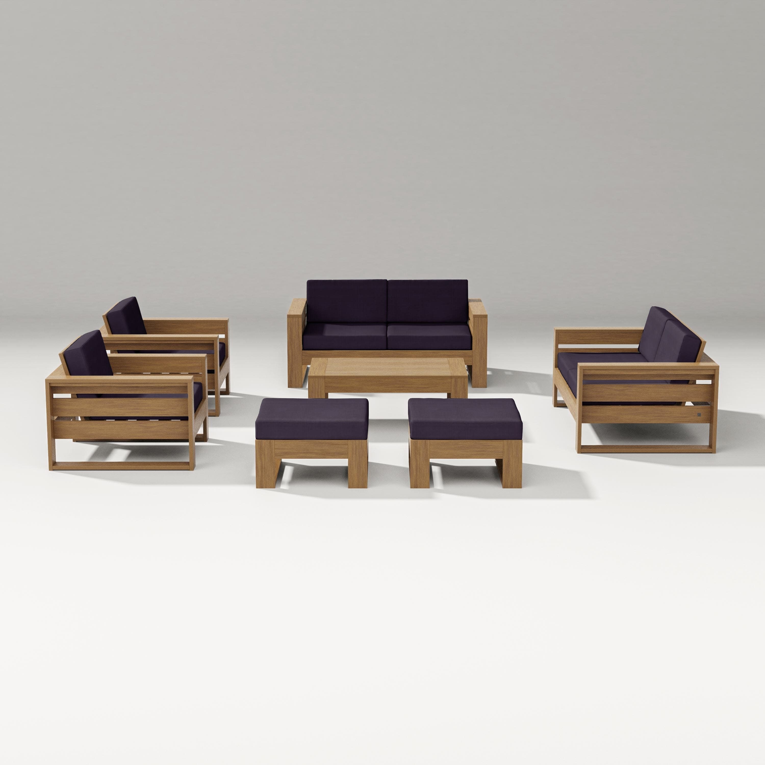 Latitude 7-Piece Lounge Loveseat Set in Natural / Navy Linen