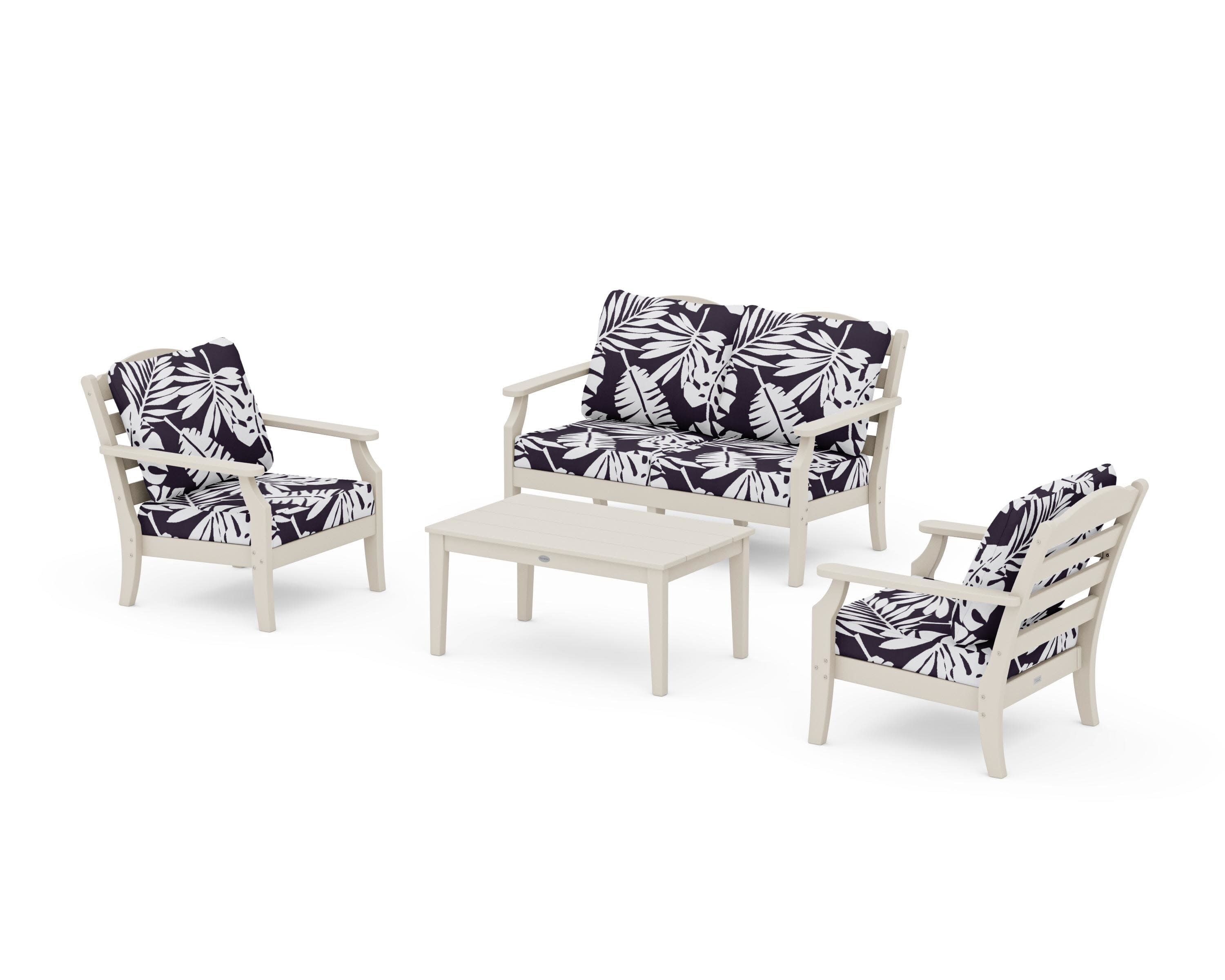 Savannah 4-Piece Deep Seating Set with Loveseat in Sand / Leaf Navy