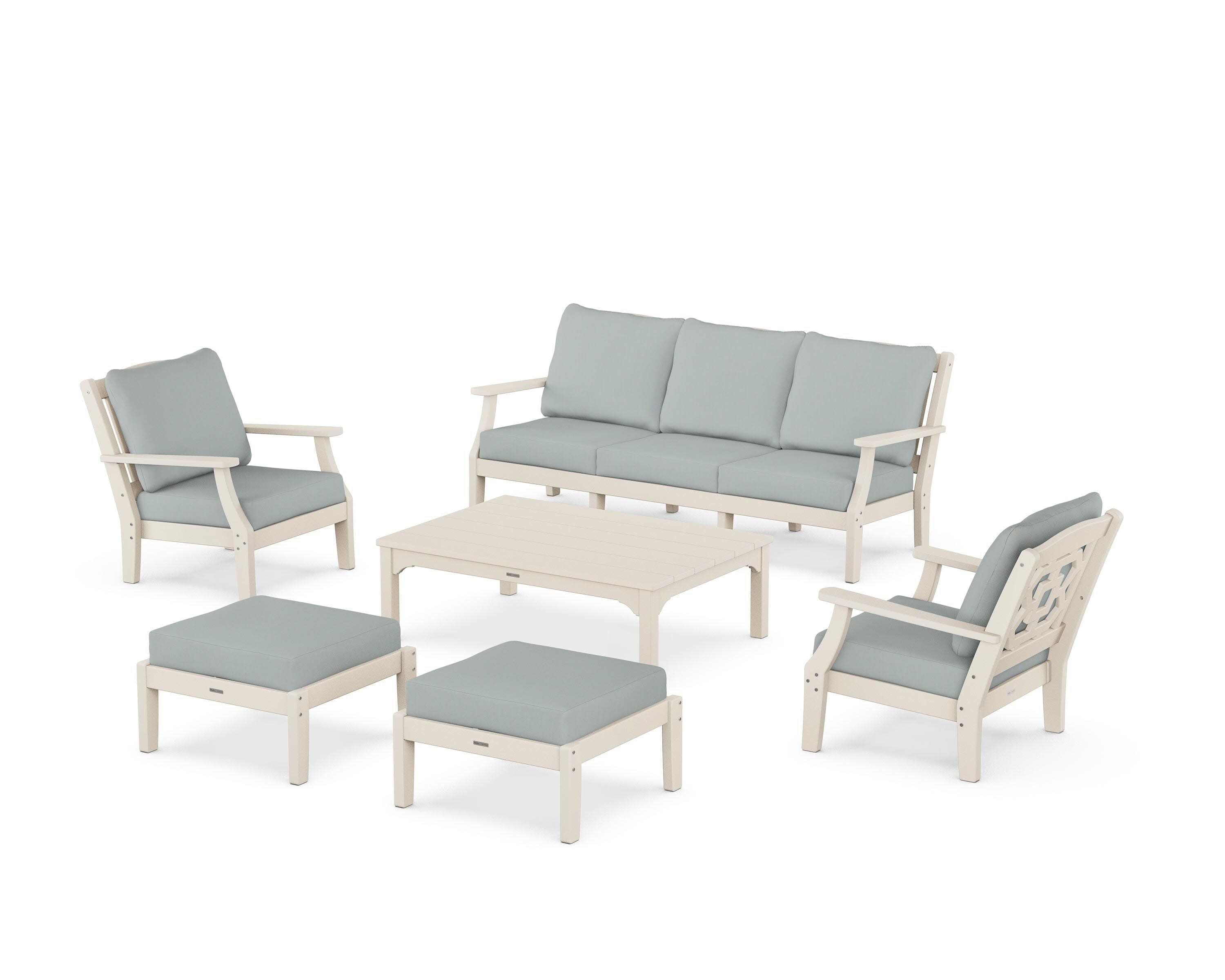 Chinoiserie 6-Piece Lounge Sofa Set in Sand / Spa