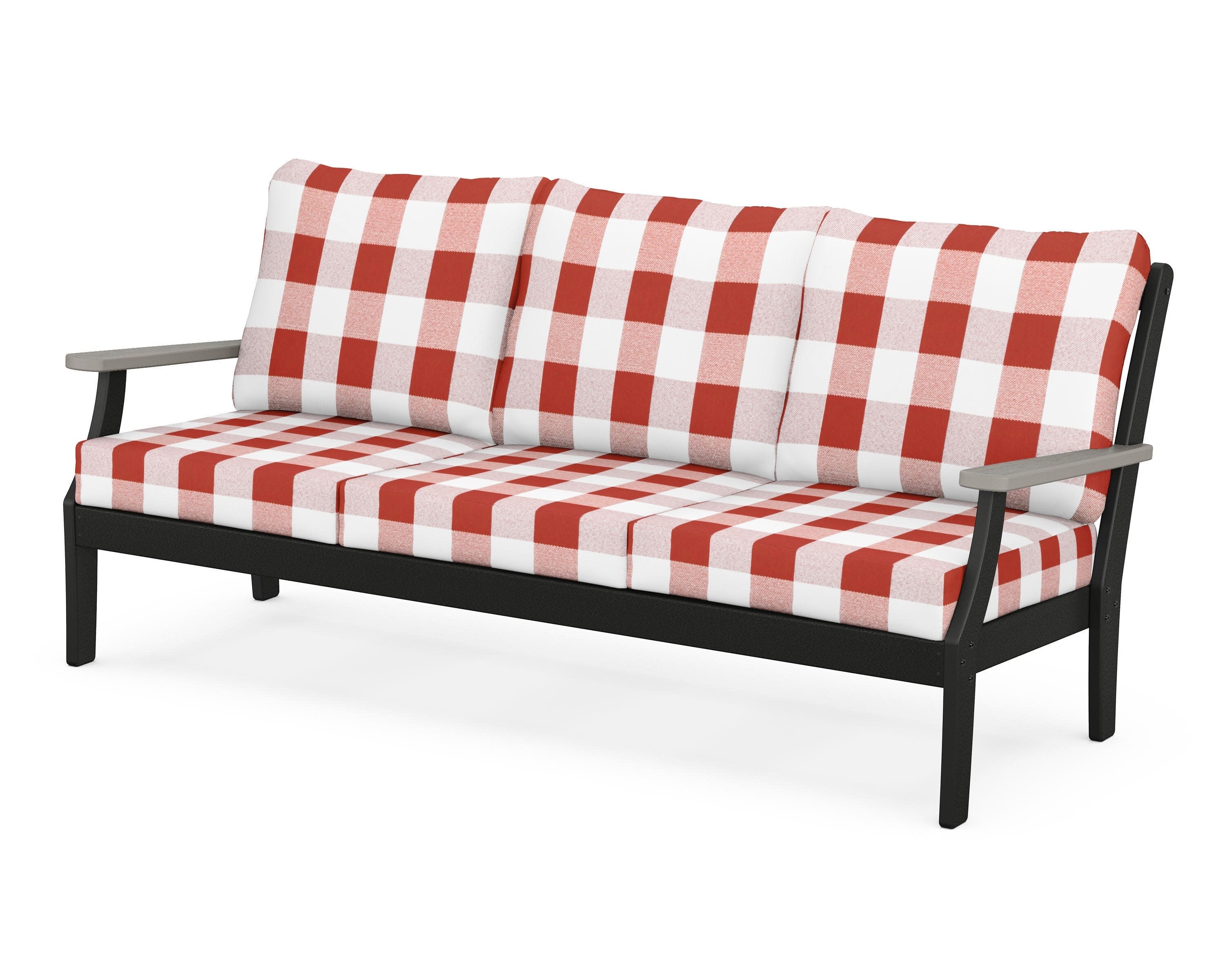 Braxton Deep Seating Sofa in Black / Driftwood / Buffalo Plaid Crimson