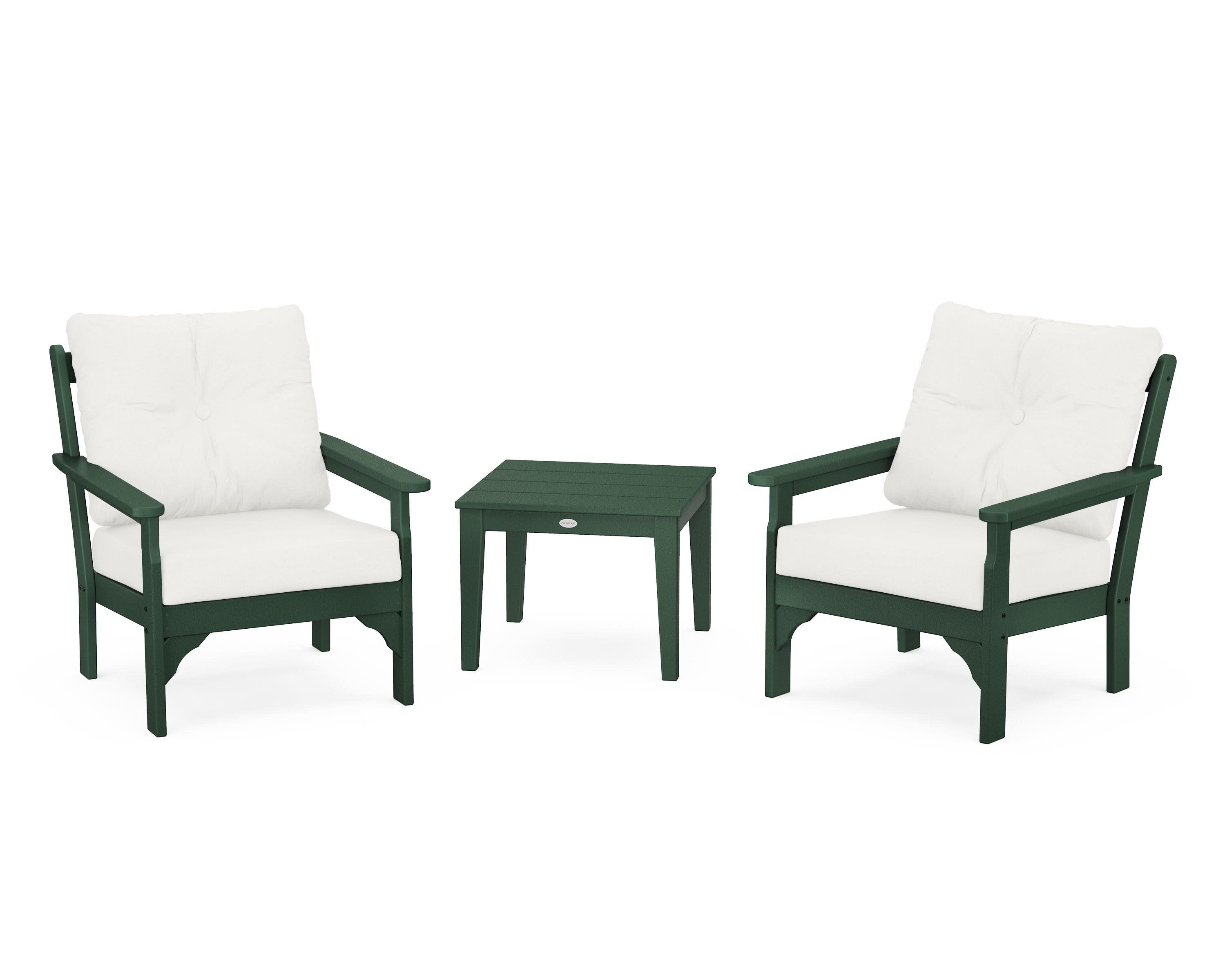 Vineyard 3-Piece Deep Seating Set in Green / Natural Linen