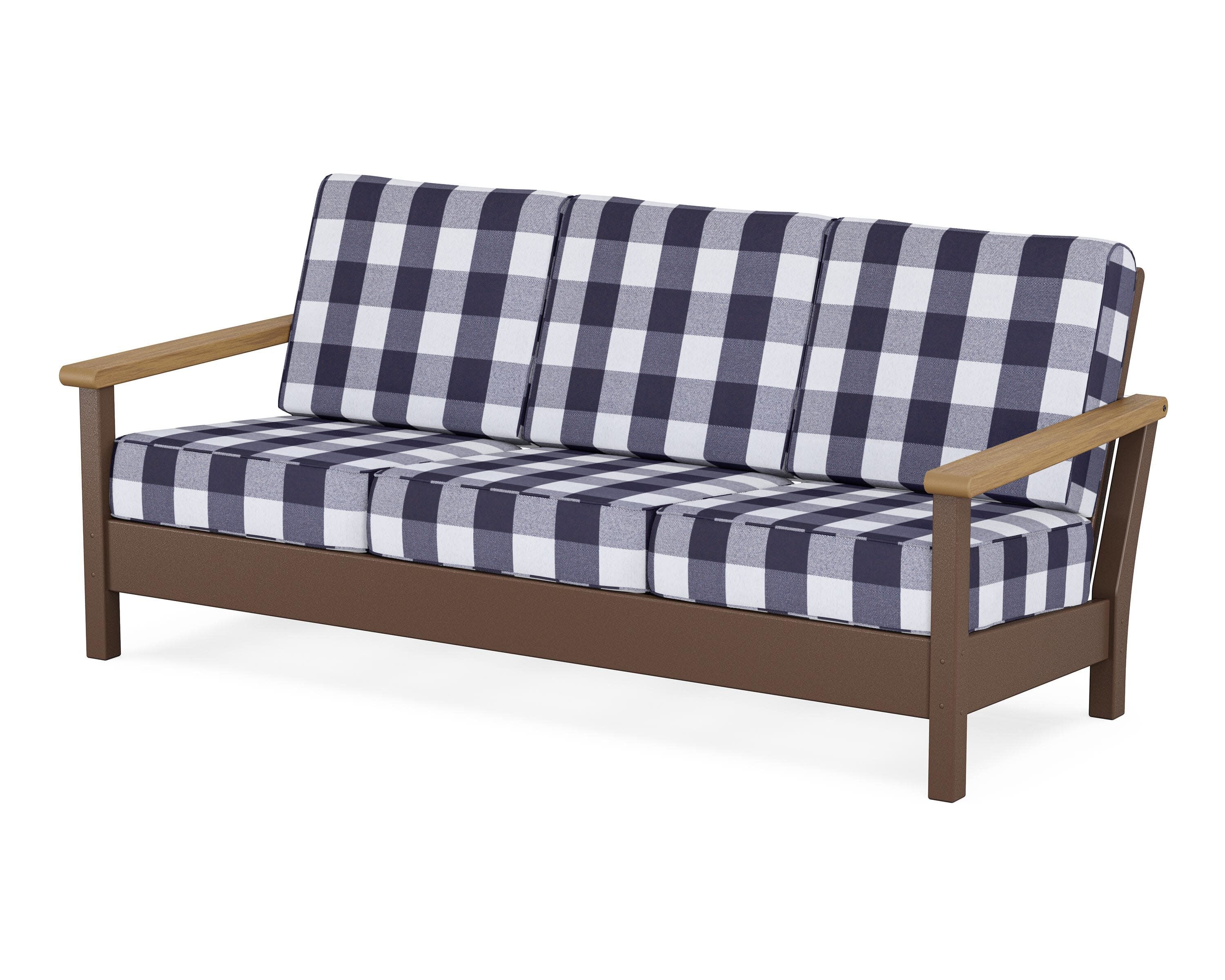 Harbour Deep Seating Sofa in Mahogany / Natural / Buffalo Plaid Navy
