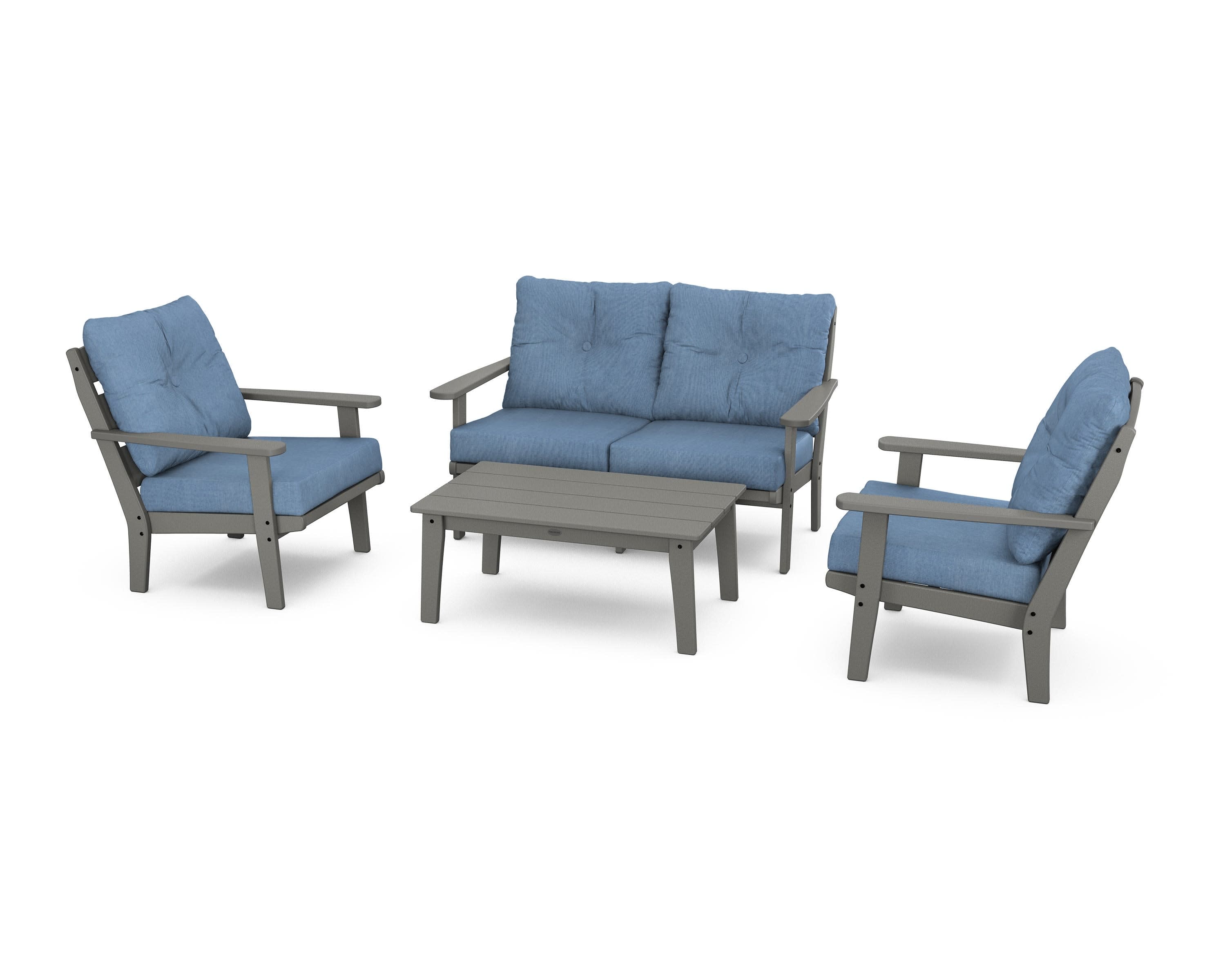 Lakeside 4-Piece Deep Seating Set in Slate Grey / Sky Blue