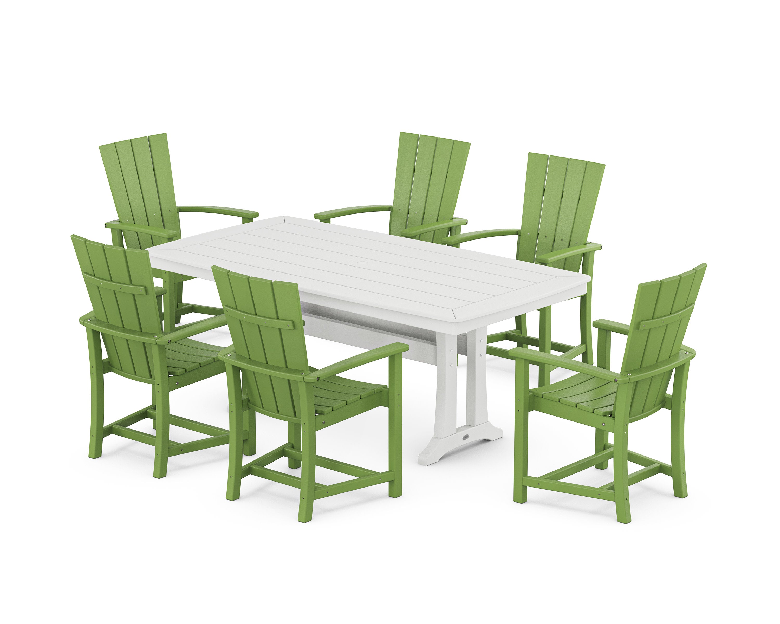 Quattro 7-Piece Dining Set with Trestle Legs in Lime / White