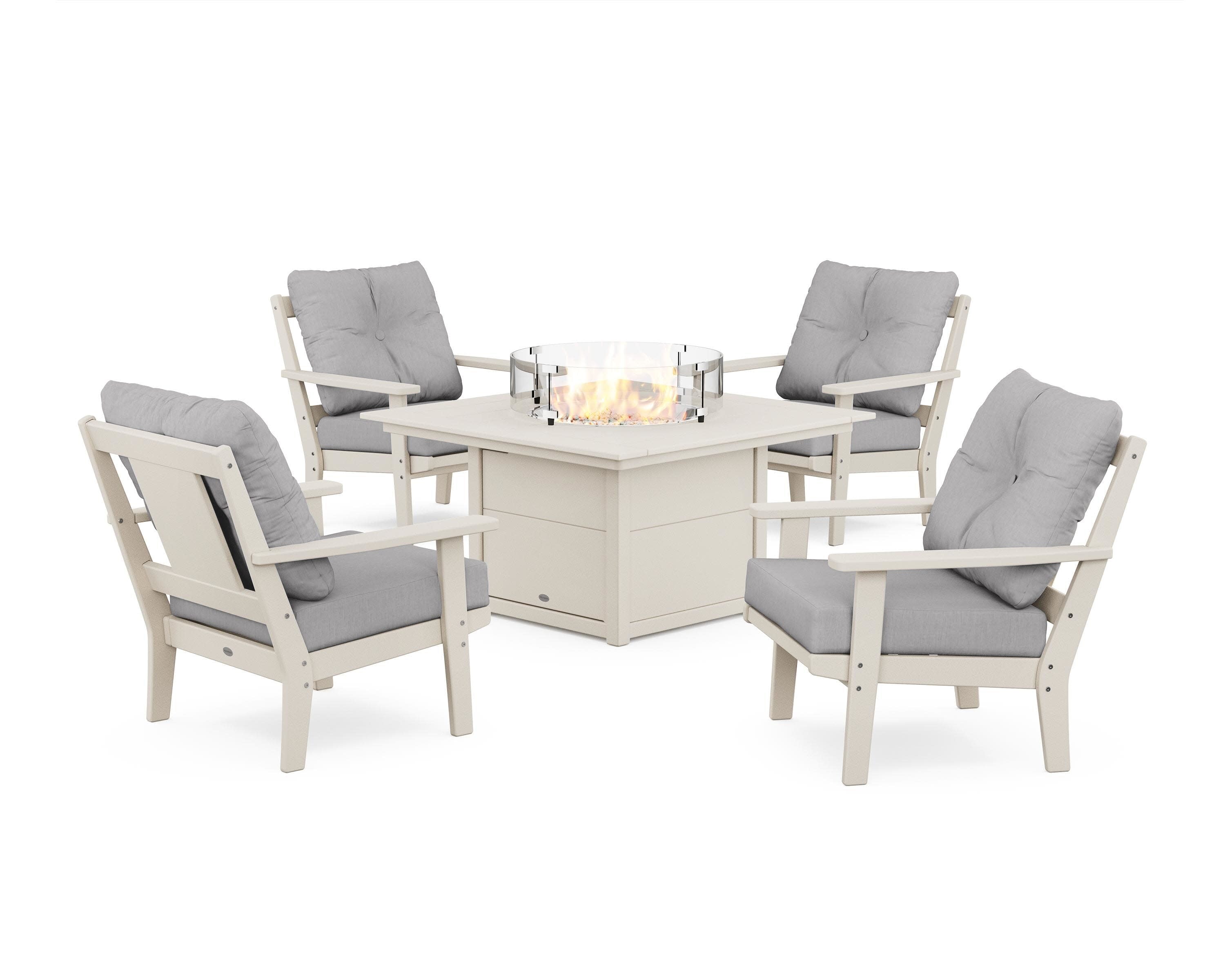 Prairie 5-Piece Deep Seating Set with Fire Pit Table in Sand / Granite